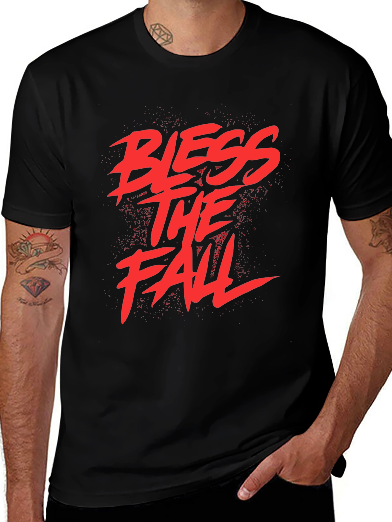 Bless the Fall Black T-Shirt - Bold Red Graphic Design