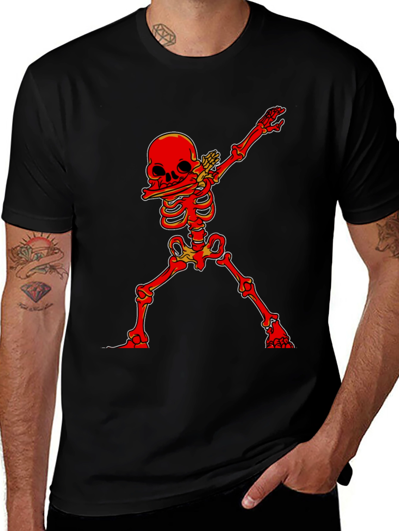 Variant 22 of Dabbing Skeleton Graphic Tee - Black