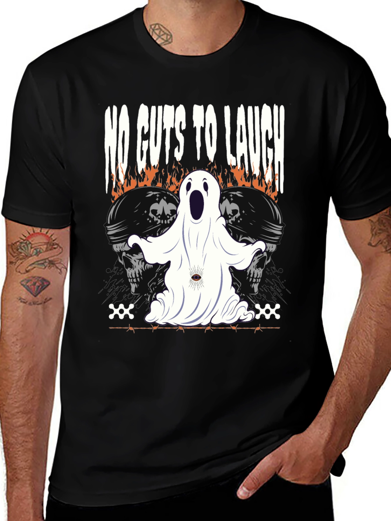 Variant 10 of No Guts to Laugh T-Shirt - Ghost and Skull Design