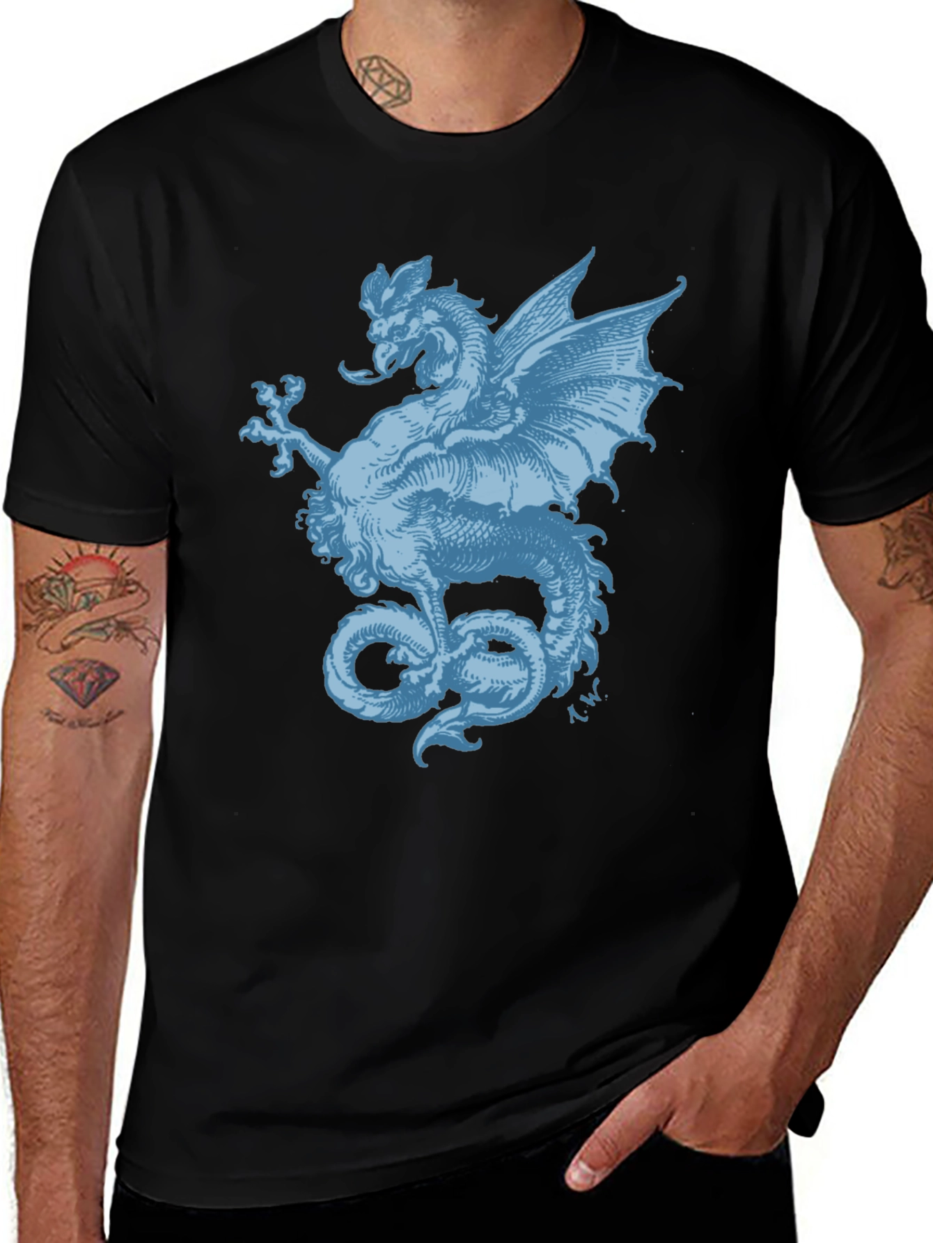 Variant 19 of Black T-Shirt with Blue Dragon Design