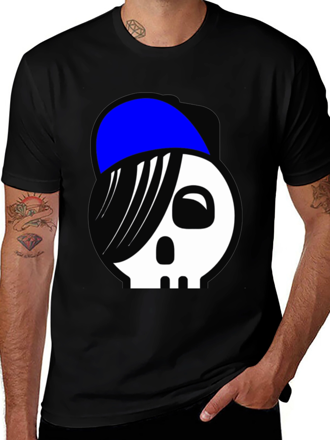 Variant 12 of Skull with Blue Hat Graphic T-Shirt