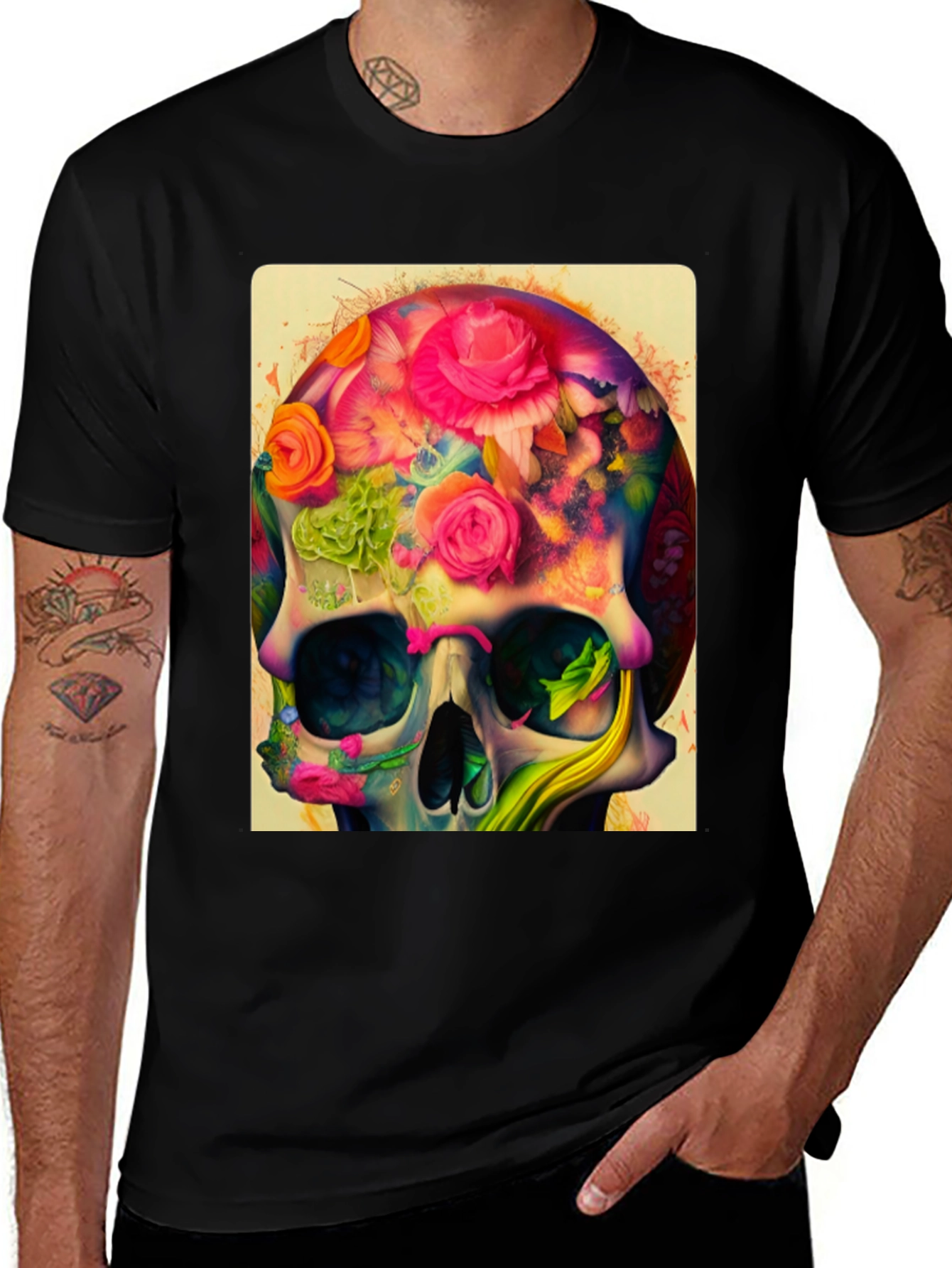 Variant 12 of Floral Skull Graphic Tee - Unique Artistic Design