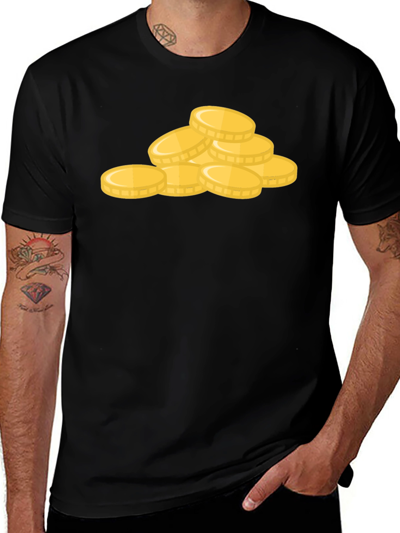 Variant 6 of Gold Coins Graphic Tee - Black Crew Neck T-Shirt