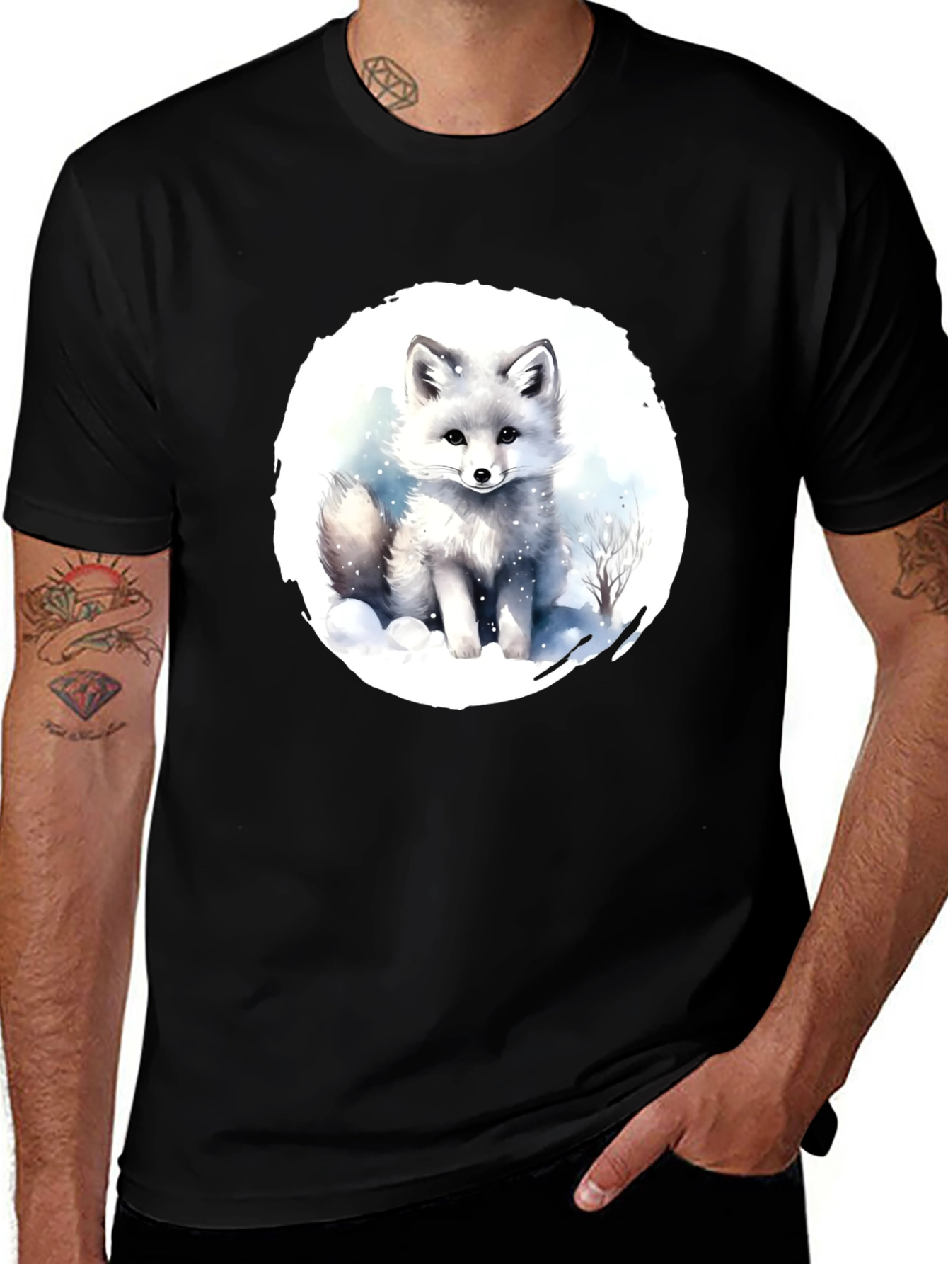 Arctic Fox Graphic Tee - Black Cotton T-Shirt