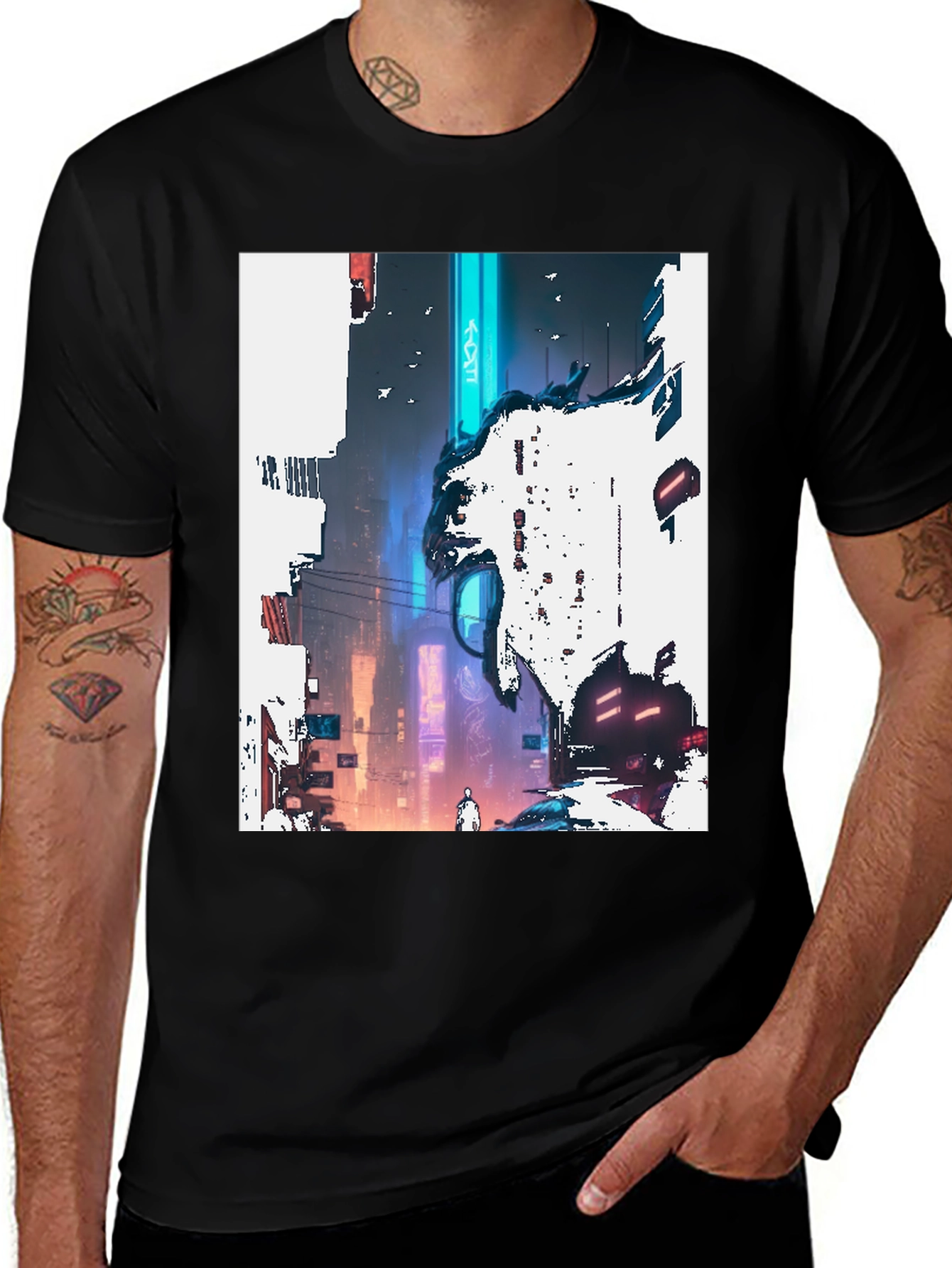 Variant 16 of Cyberpunk City Graphic Tee - Black