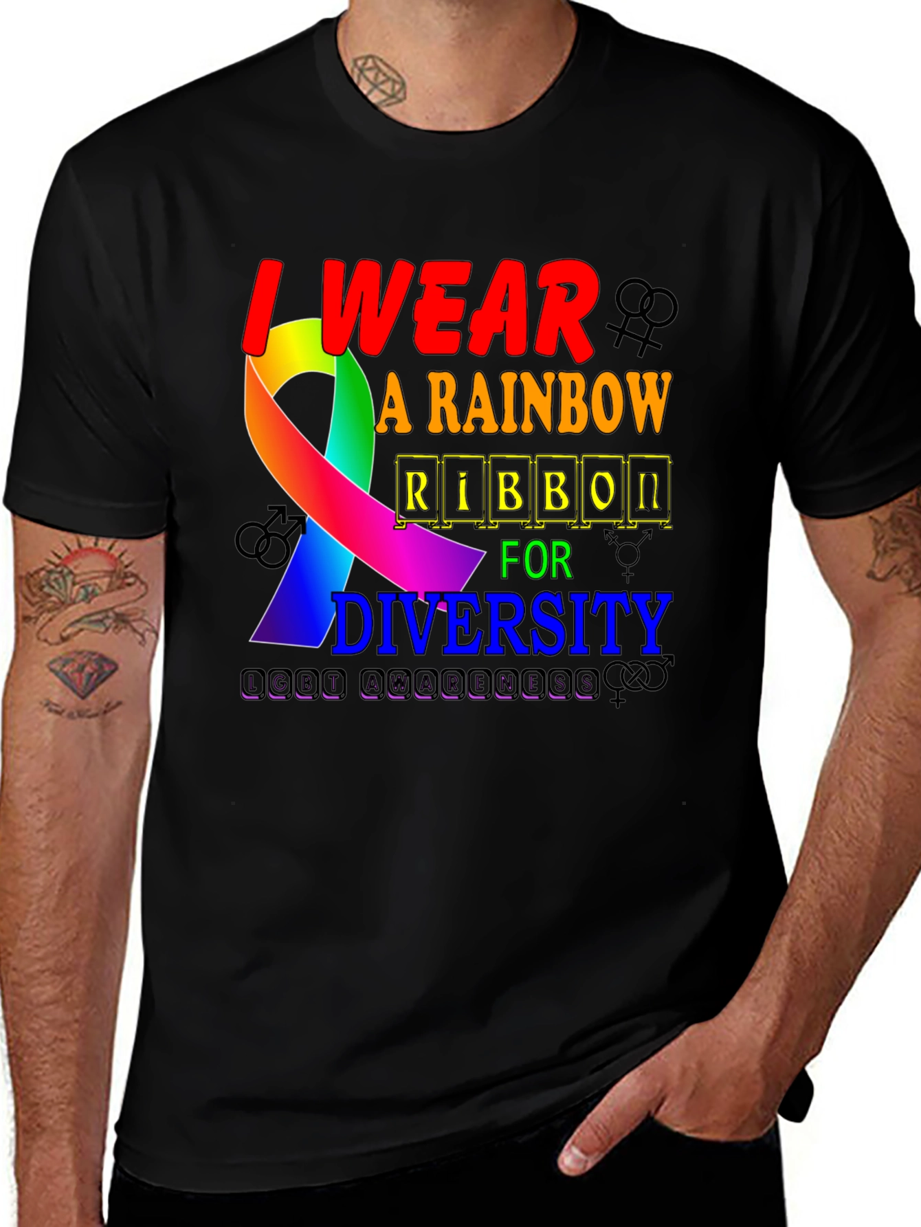 Variant 28 of I Wear A Rainbow Ribbon Diversity Pride T-Shirt