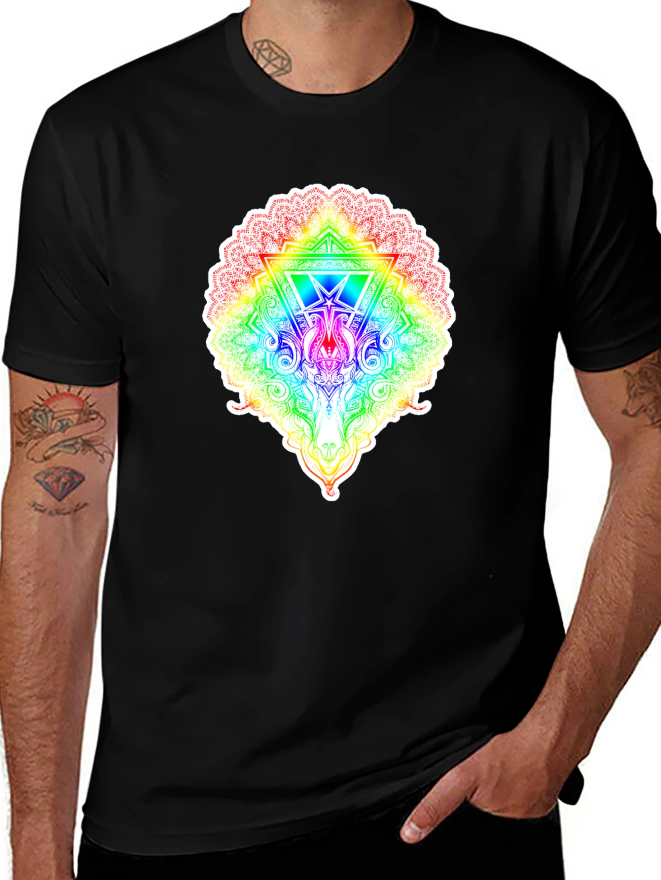 Variant 13 of Rainbow Mandala Graphic Black T-Shirt
