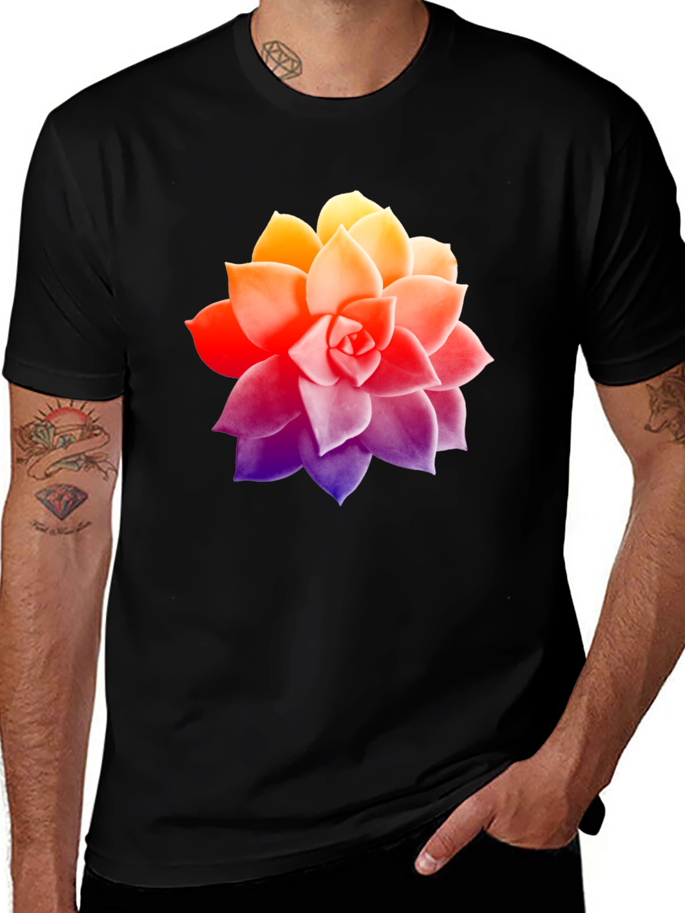 Variant 19 of Succulent Graphic Tee - Stylish Men's Black T-Shirt