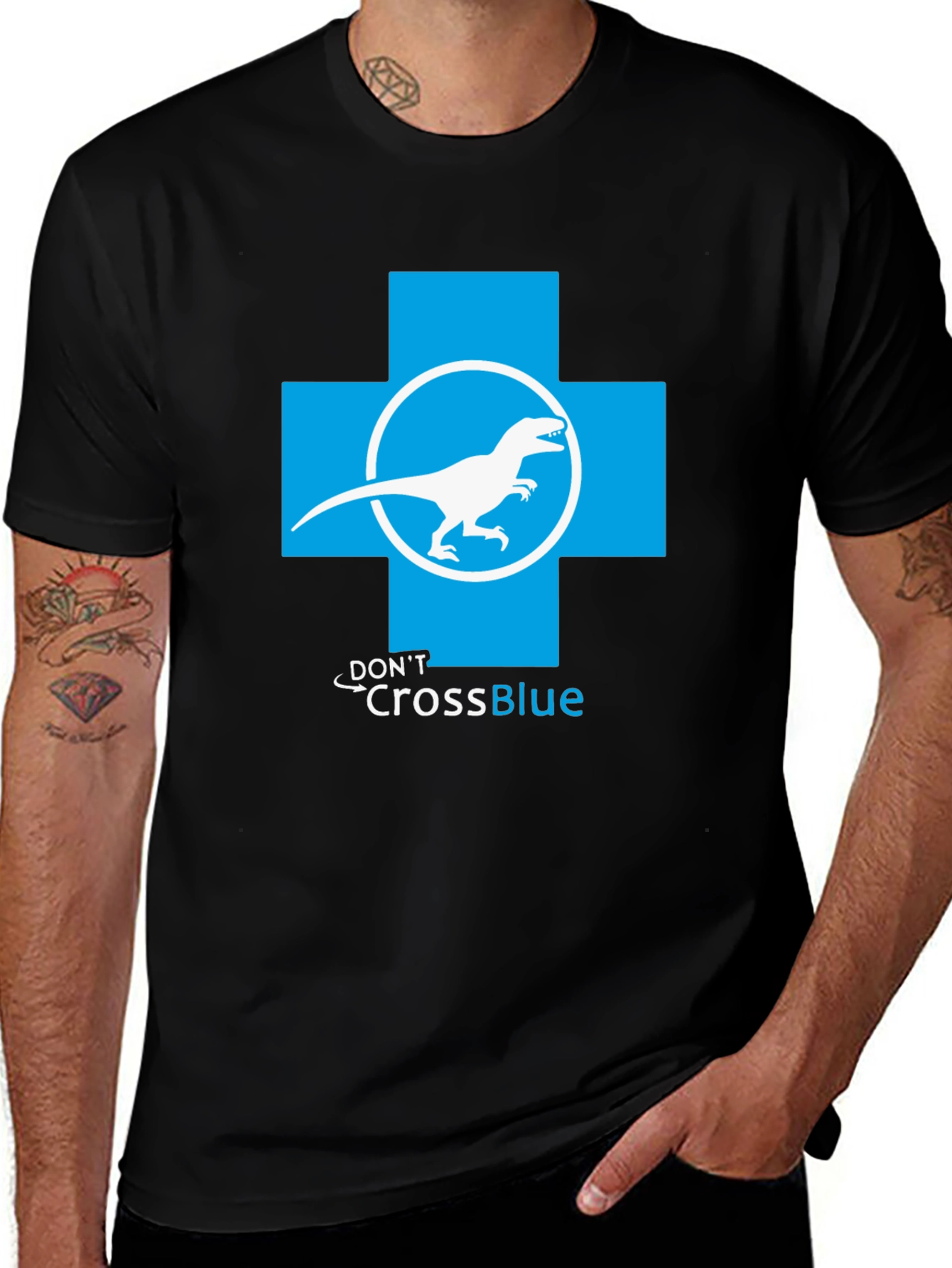 Variant 4 of Don't Cross Blue T-Shirt - Dino Parody Tee