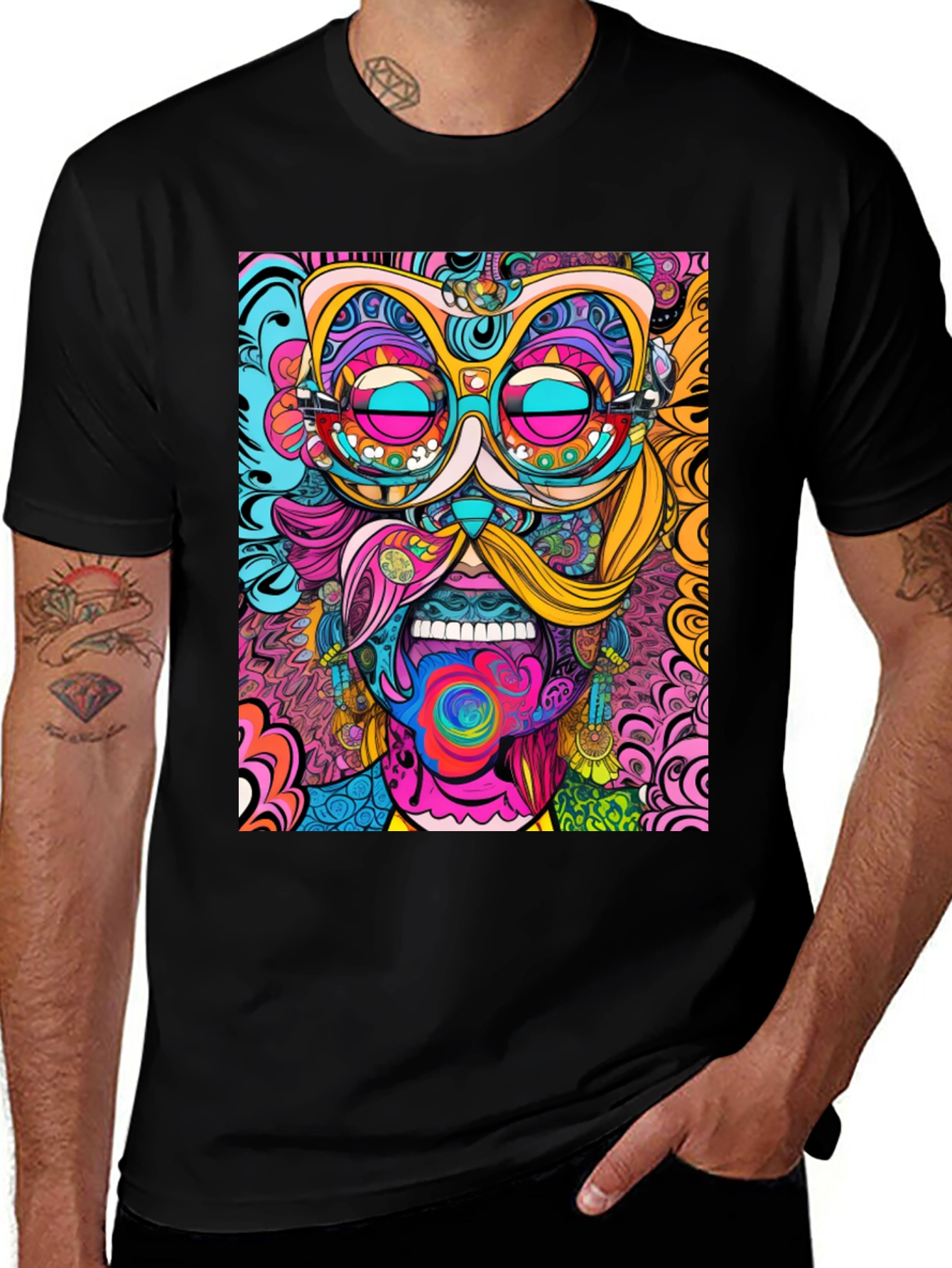 Variant 9 of Psychedelic Art Print Black T-Shirt