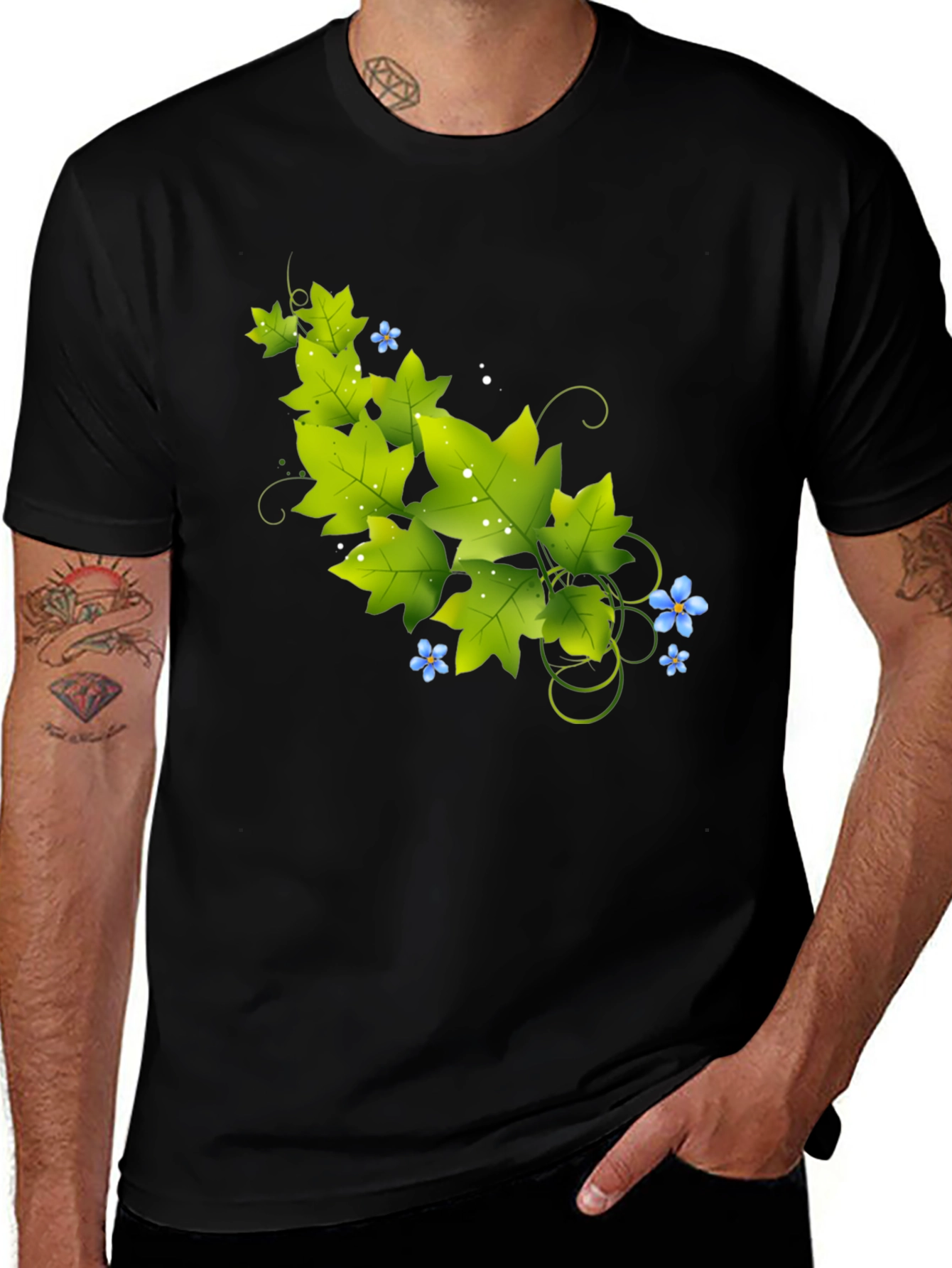 Nature Vine Graphic Black T-Shirt