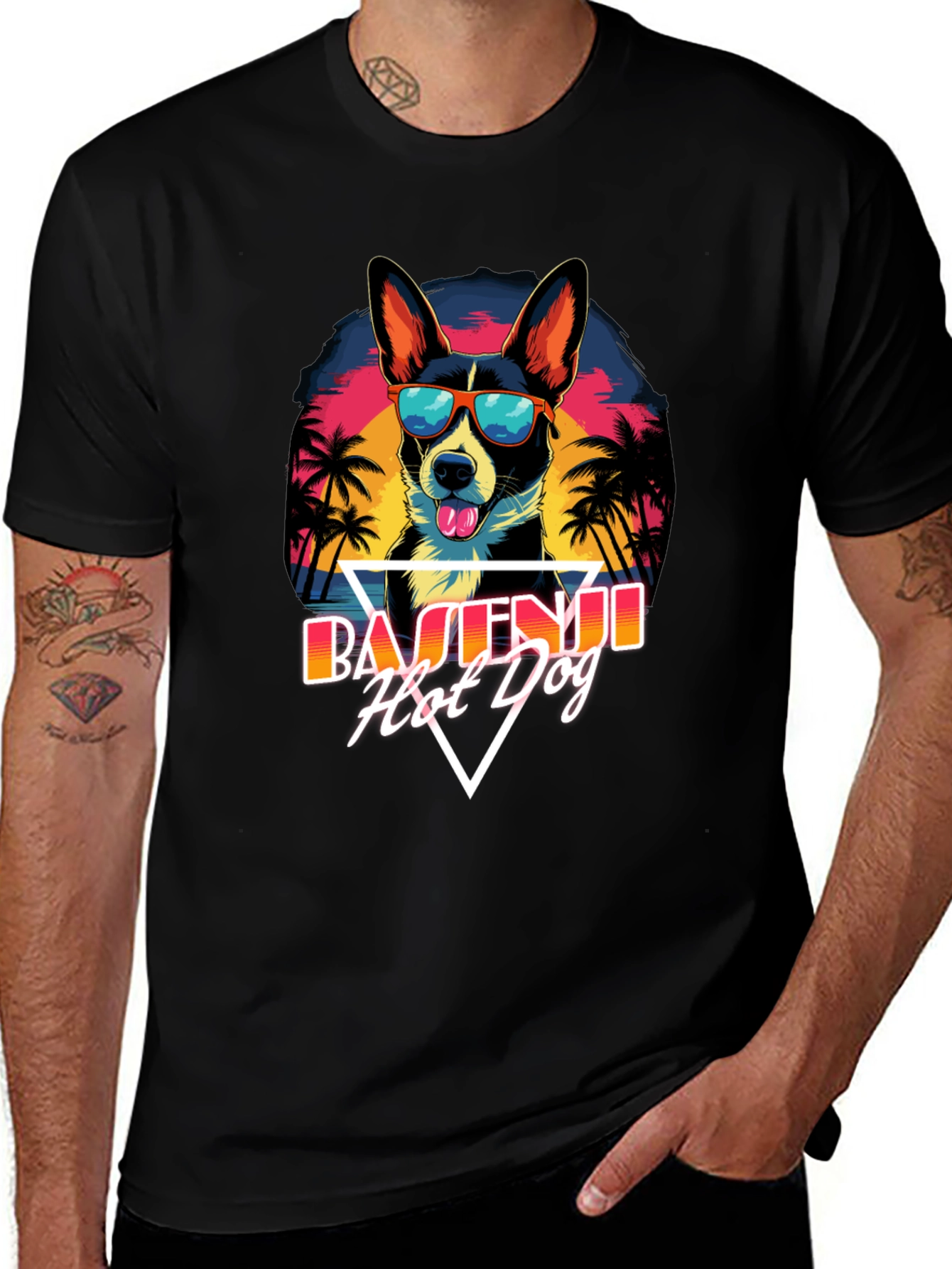 Variant 20 of Basenji Hot Dog T-Shirt - Retro Summer Vibes