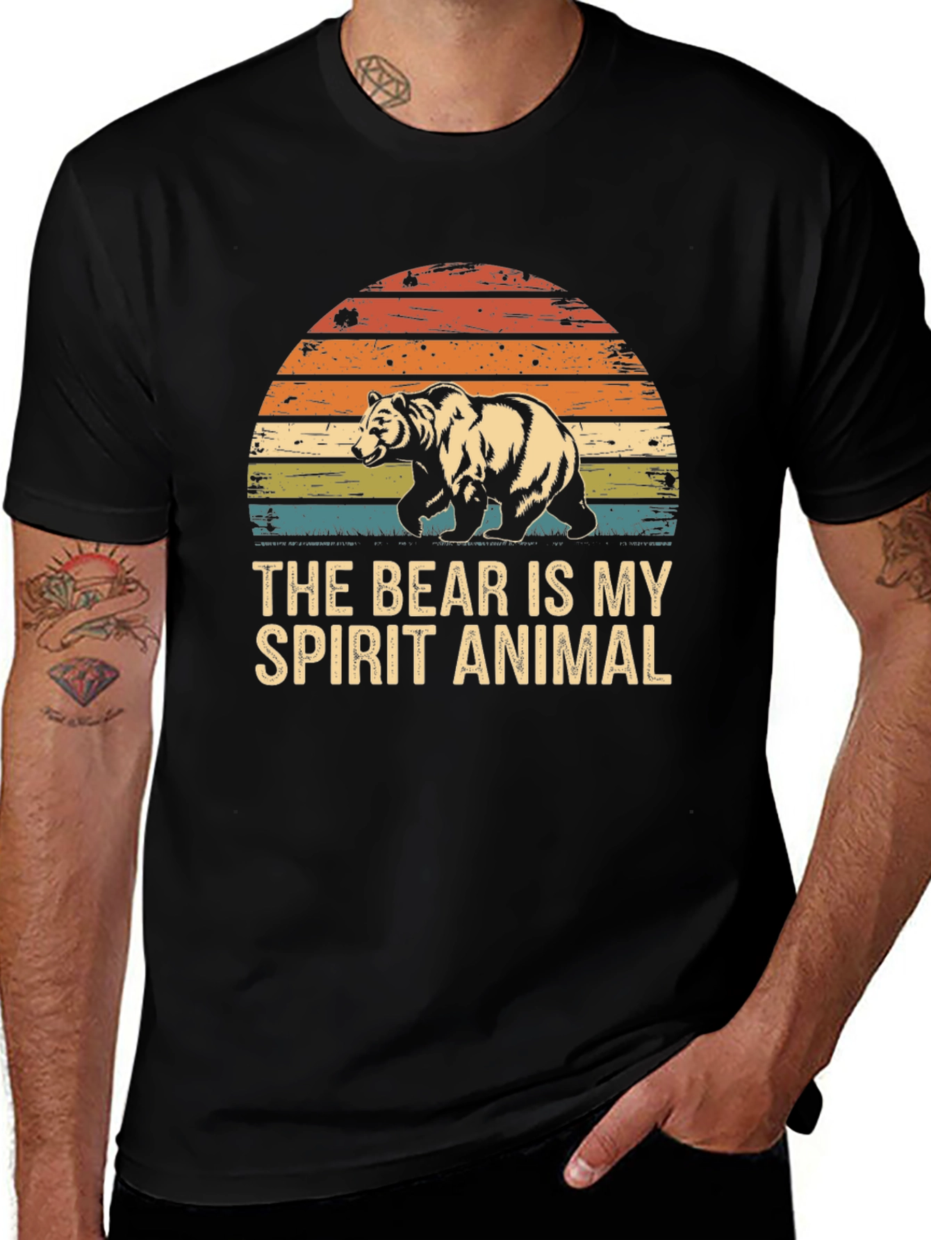 Variant 24 of Bear Spirit Animal Graphic Tee - Retro Sunset Design