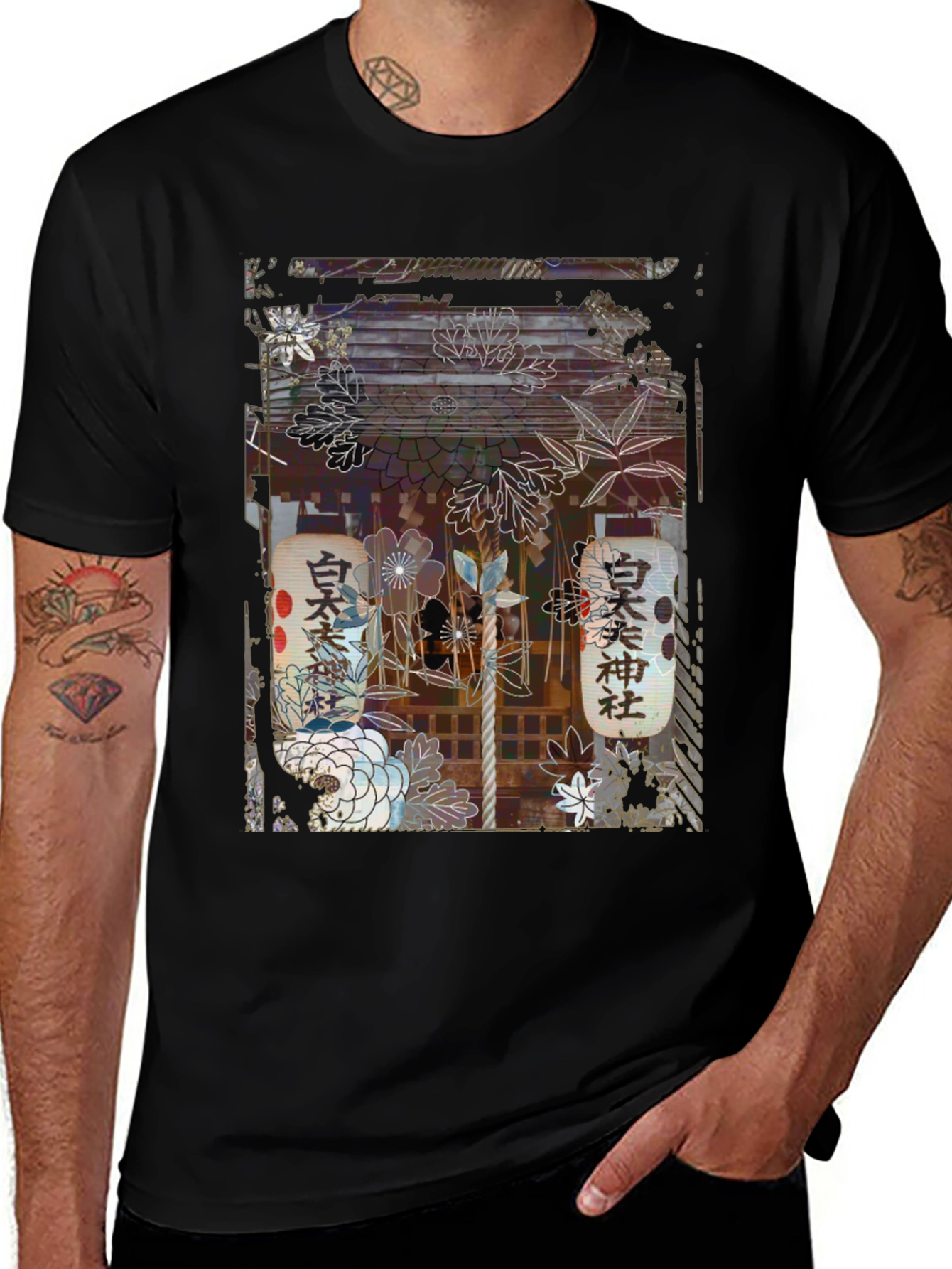 Variant 28 of Japanese Shrine Graphic Tee - Unisex Black T-Shirt