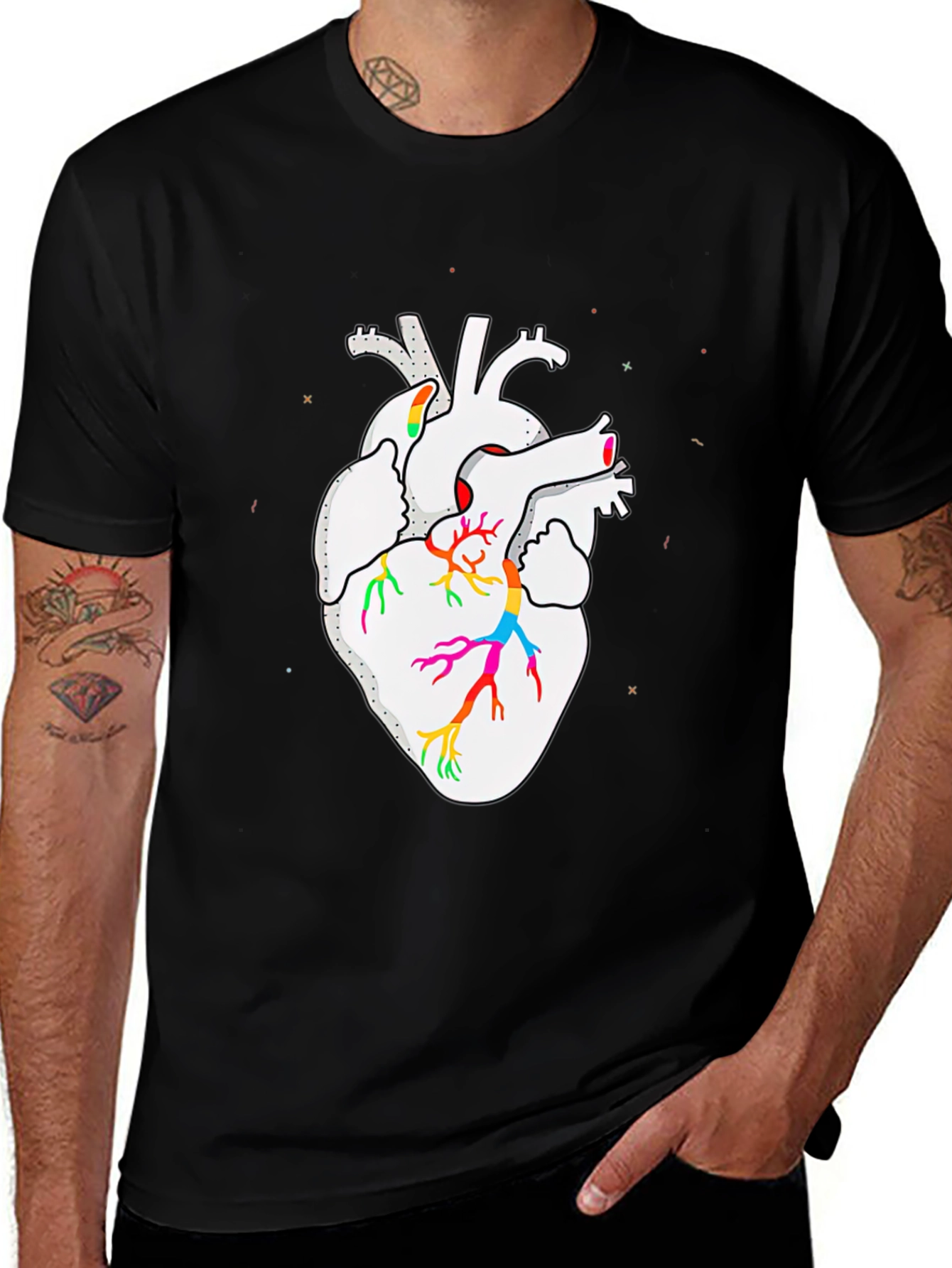 Variant 19 of Anatomical Heart Rainbow Pride Black T-Shirt