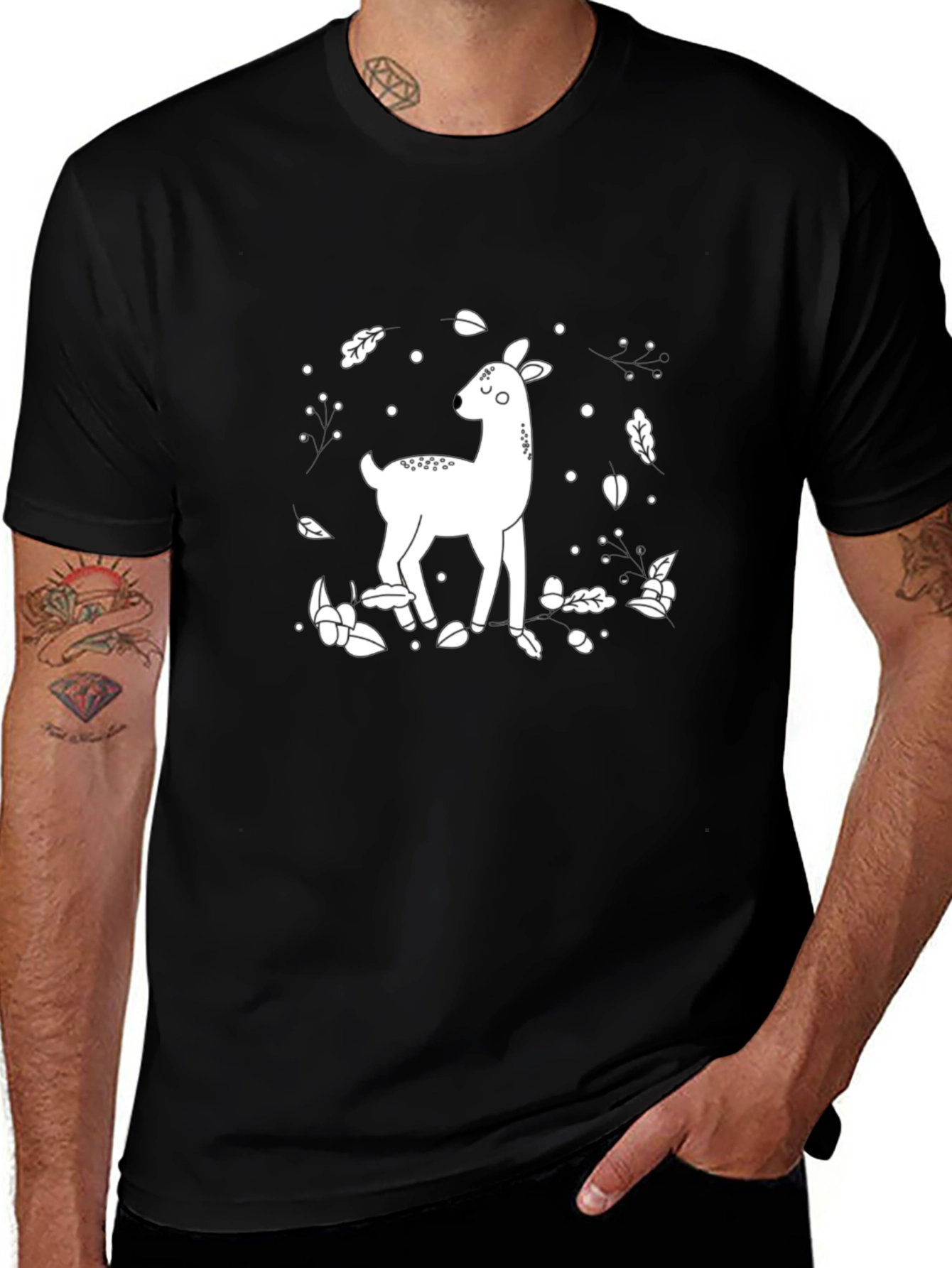 Variant 28 of Deer Graphic Tee - Black Cotton Blend