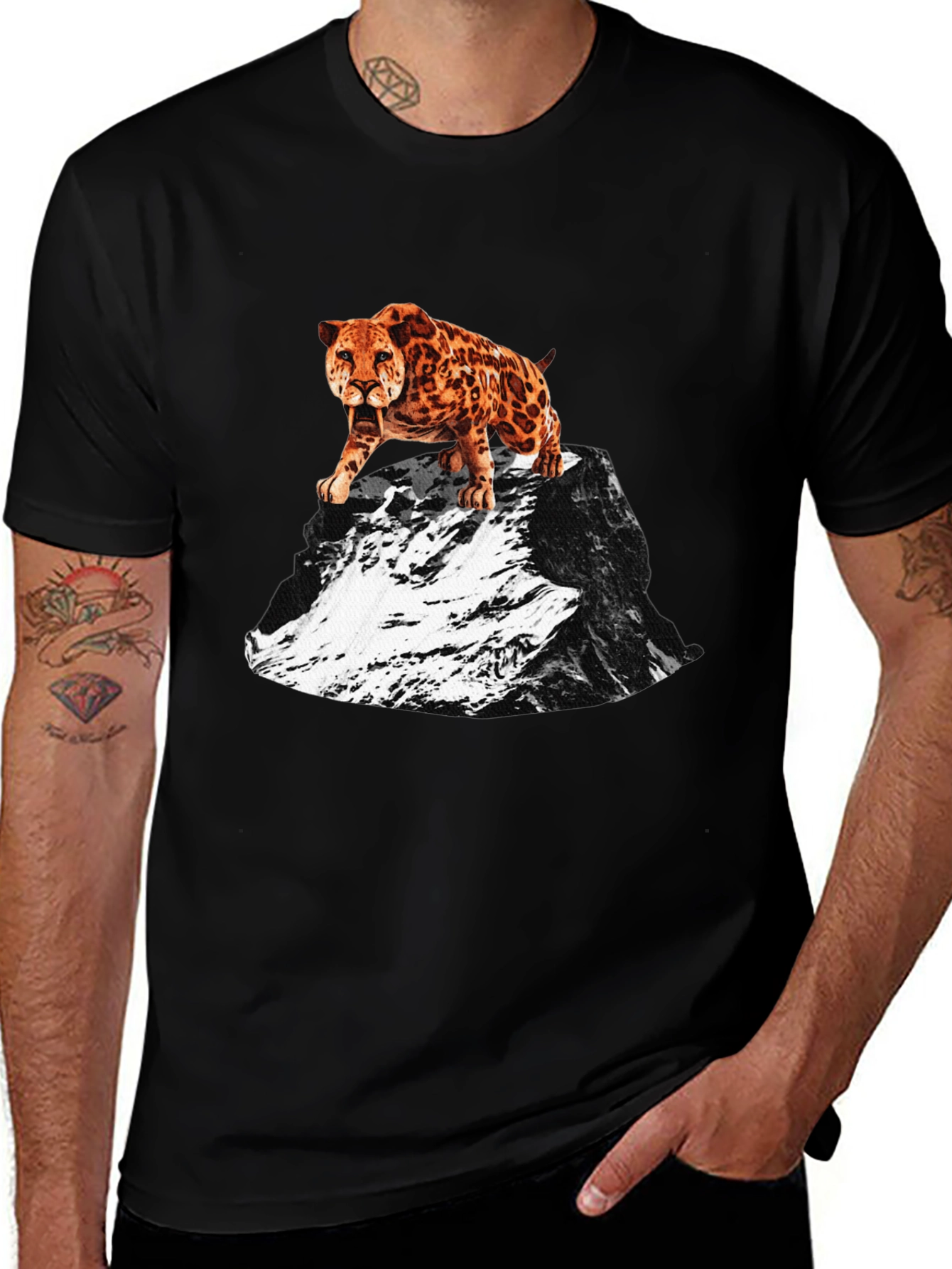 Variant 4 of Saber-Tooth Tiger Graphic Tee - Mountain Peak Design