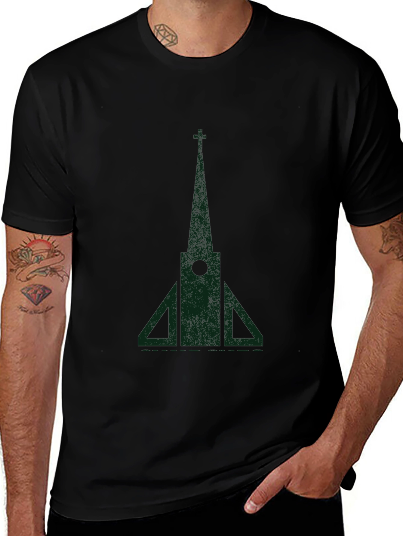 Variant 15 of Church Graphic T-Shirt, Black Cotton Blend