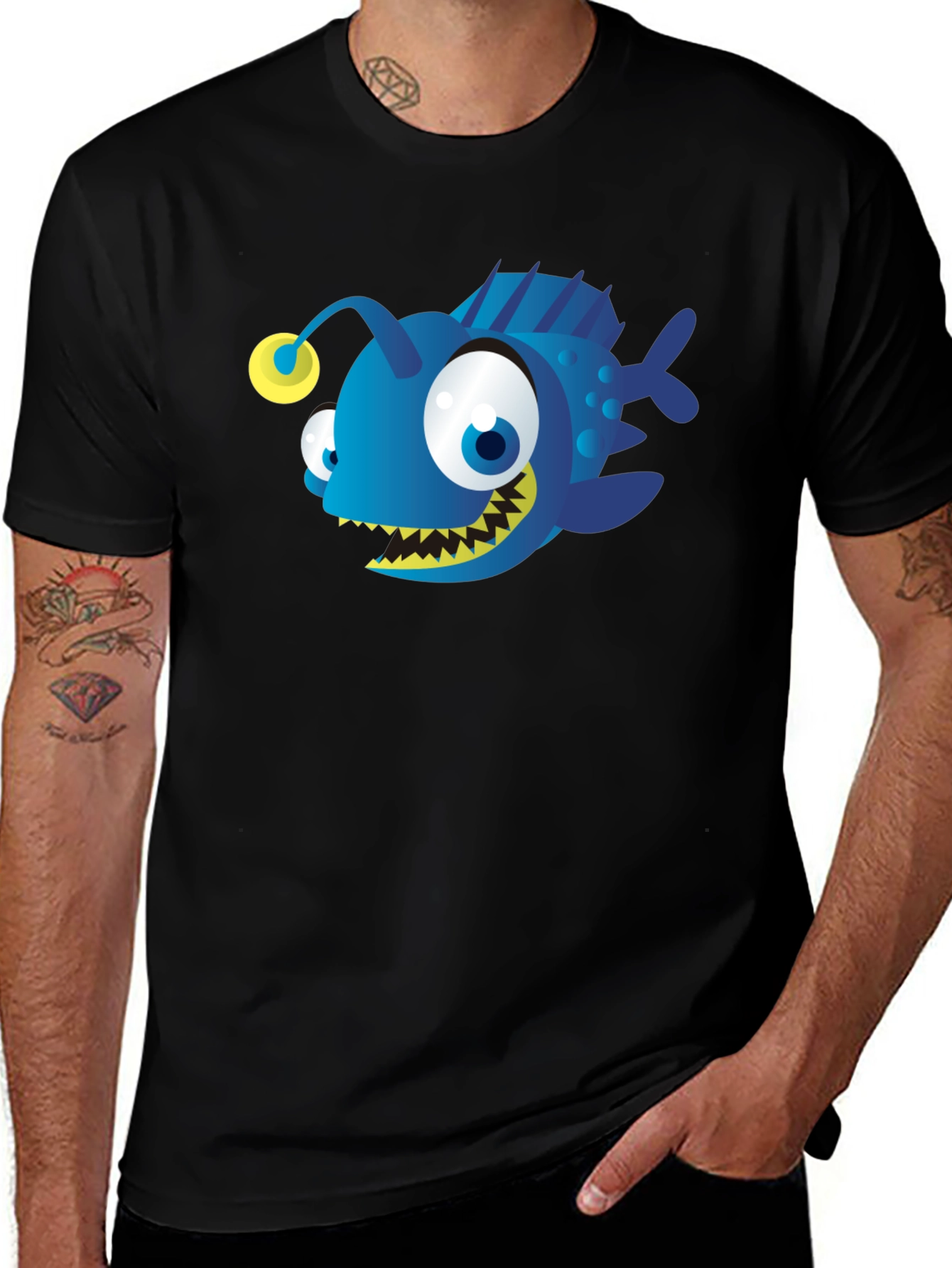 Variant 29 of Anglerfish Graphic Tee - Black Cotton T-Shirt