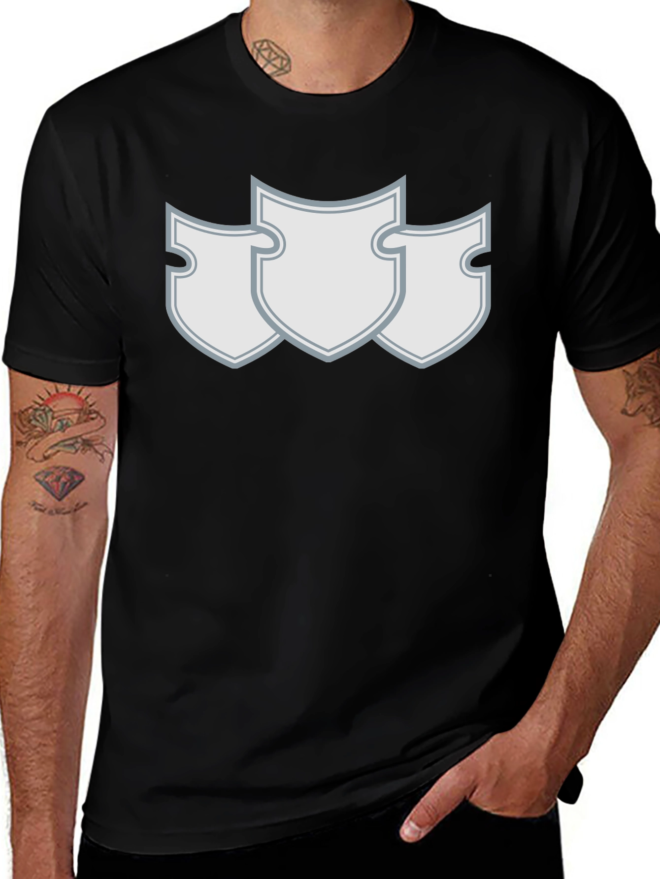 Variant 7 of Triple Shield Graphic Black Tee