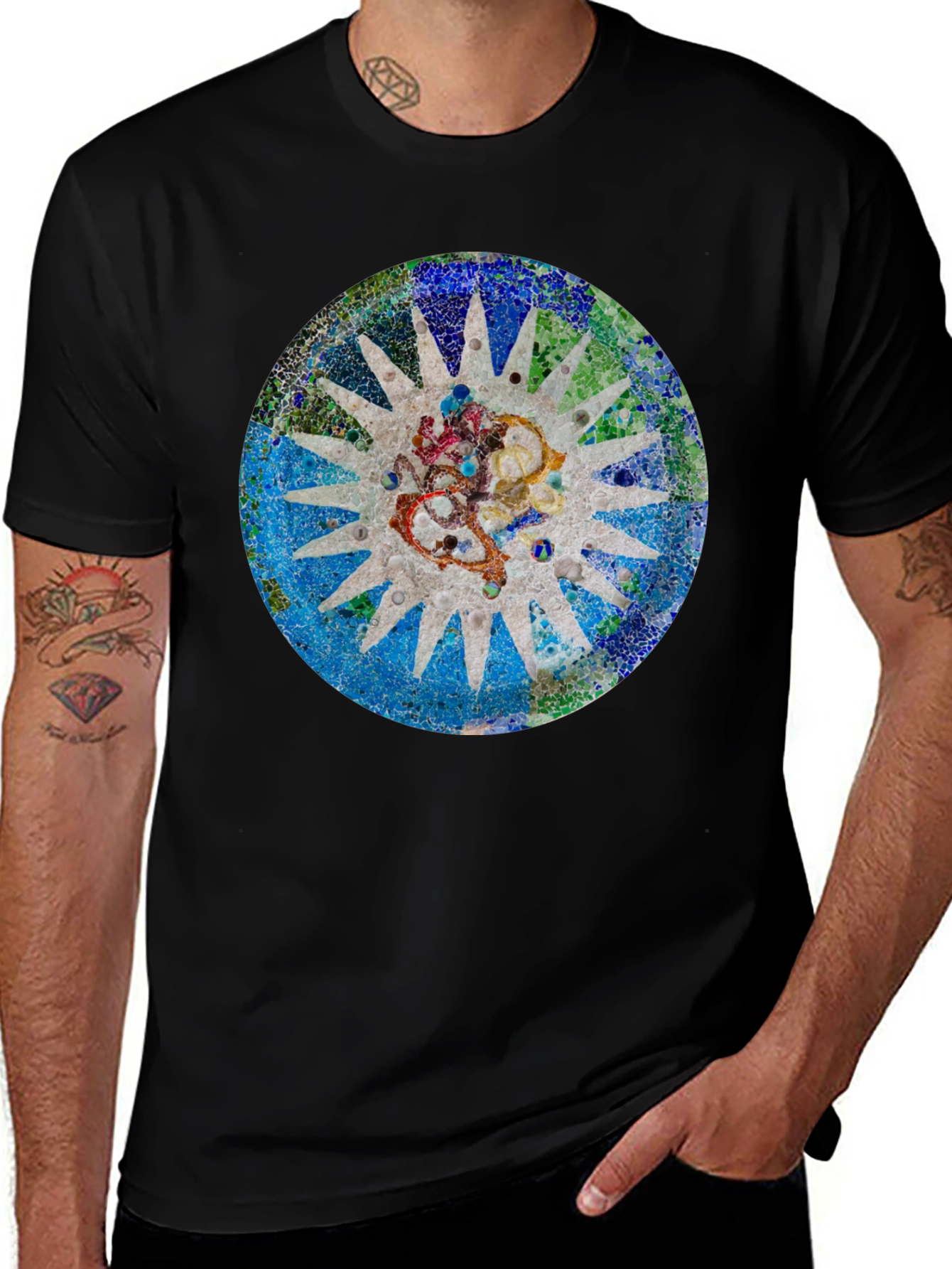 Variant 3 of Celestial Mandala Print Black T-Shirt