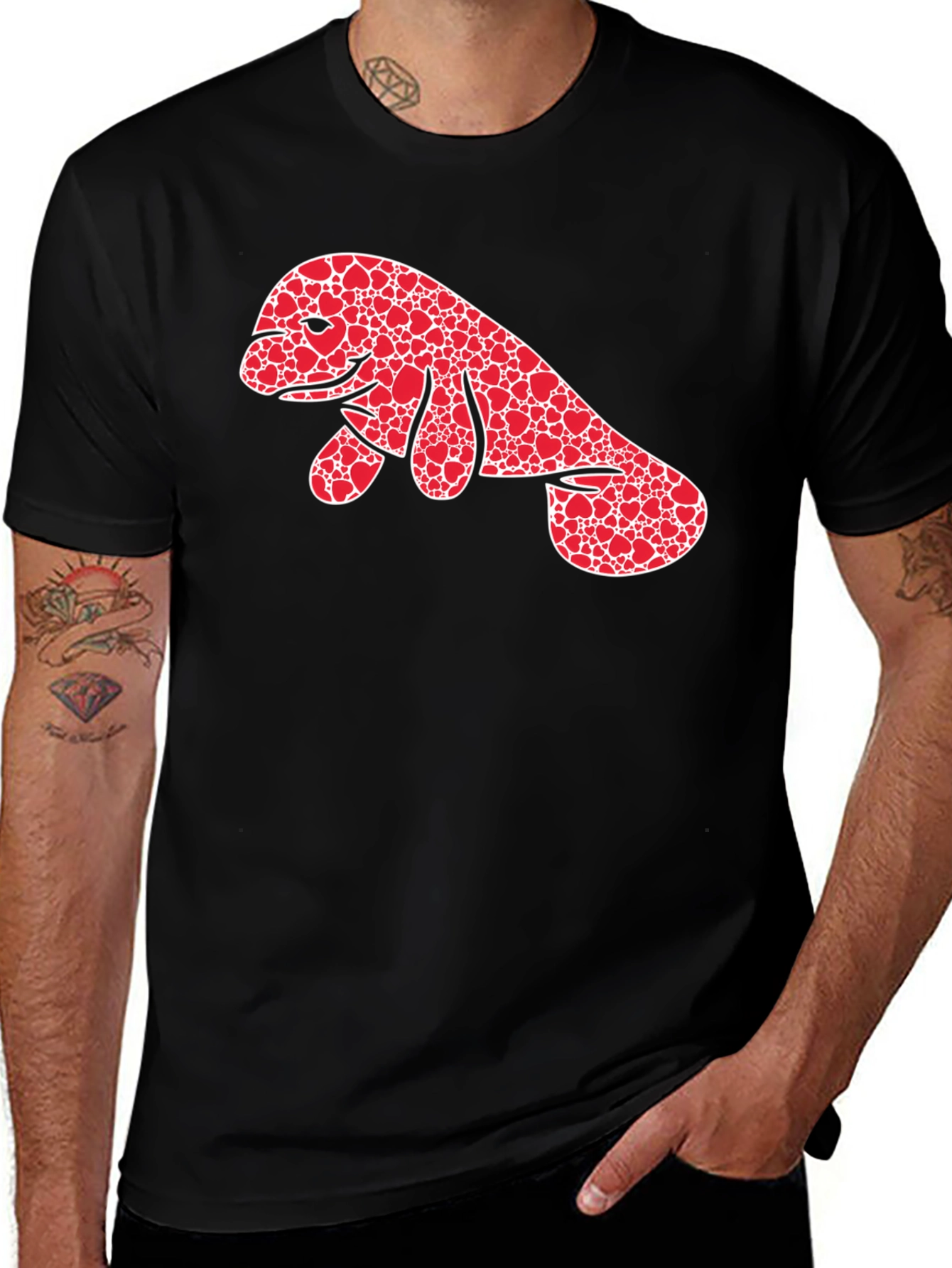 Variant 10 of Heart Manatee Graphic Tee - Black