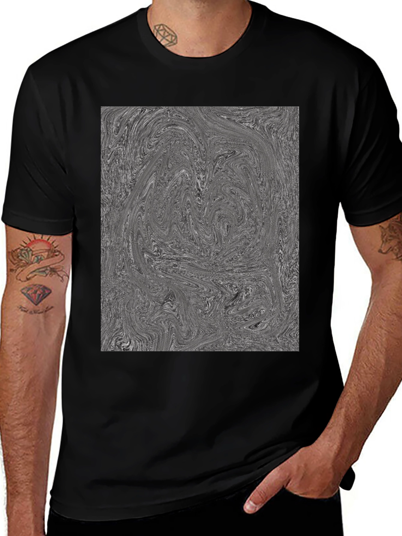 Variant 19 of Abstract Swirl Graphic Tee - Black Cotton Blend