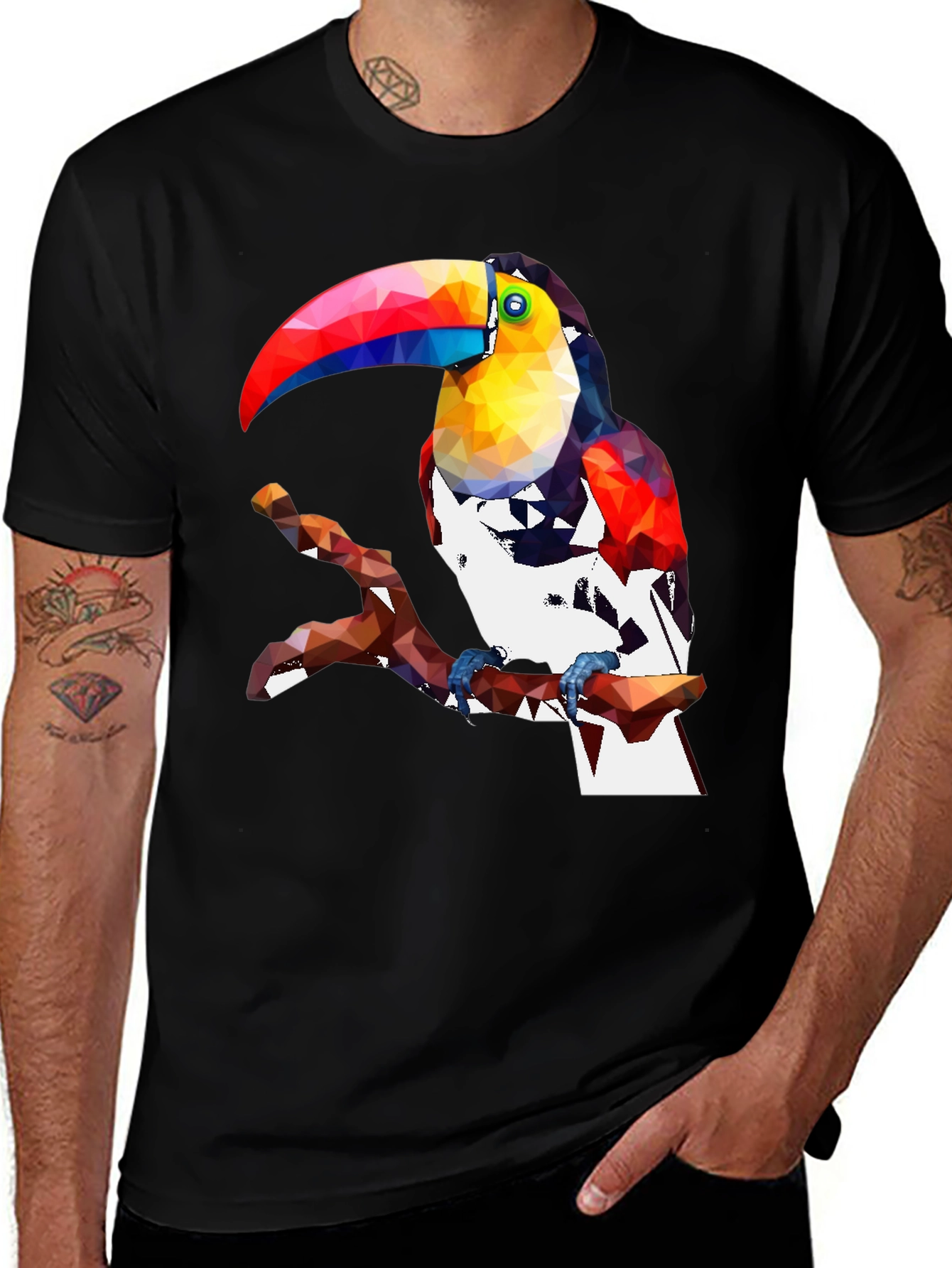 Variant 7 of Geometric Toucan Graphic Tee - Stylish Black T-Shirt