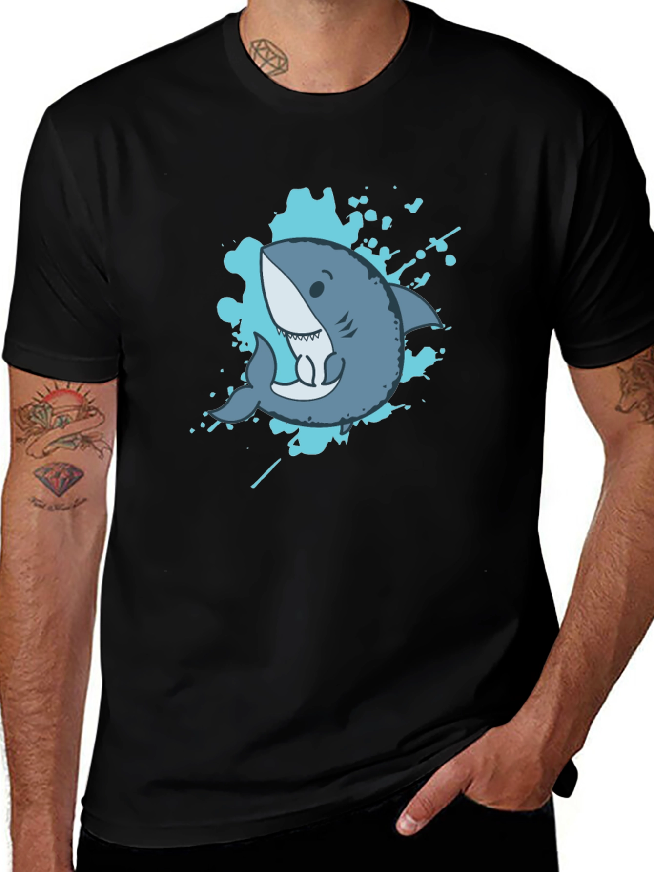 Variant 8 of Shark Graphic Tee - Men's Black Short Sleeve