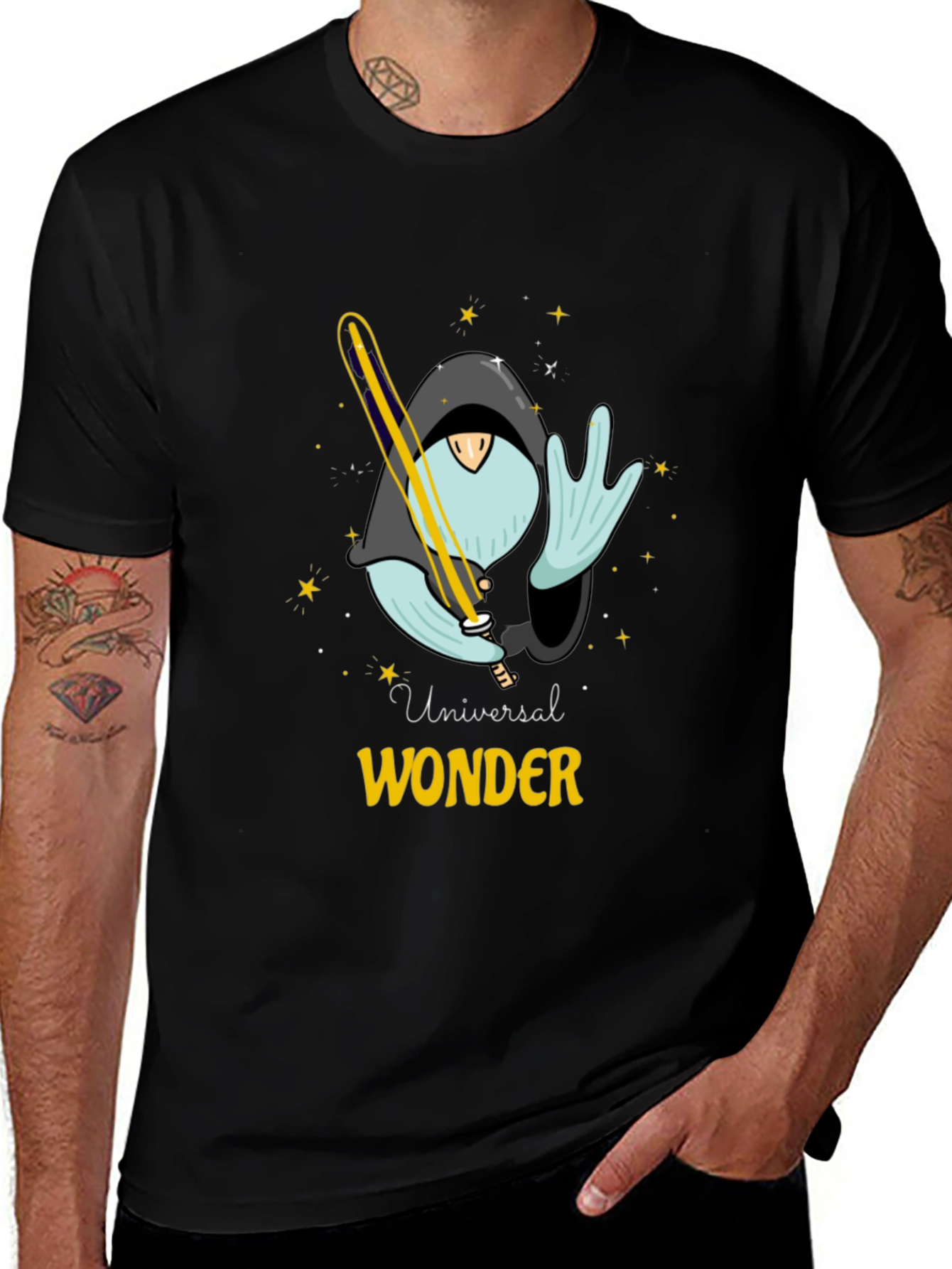 Variant 21 of Universal Wonder Graphic Tee - Black Cotton Blend