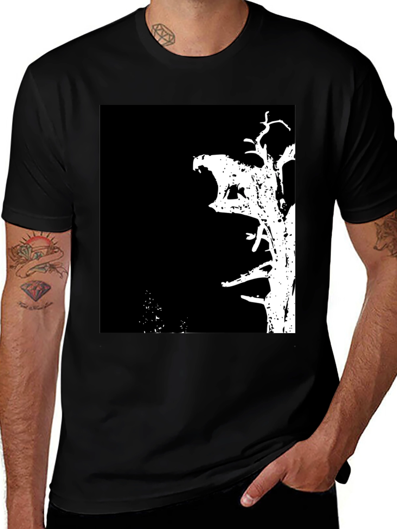 Variant 9 of Black Graphic Tee - Tree with Beast Silhouette