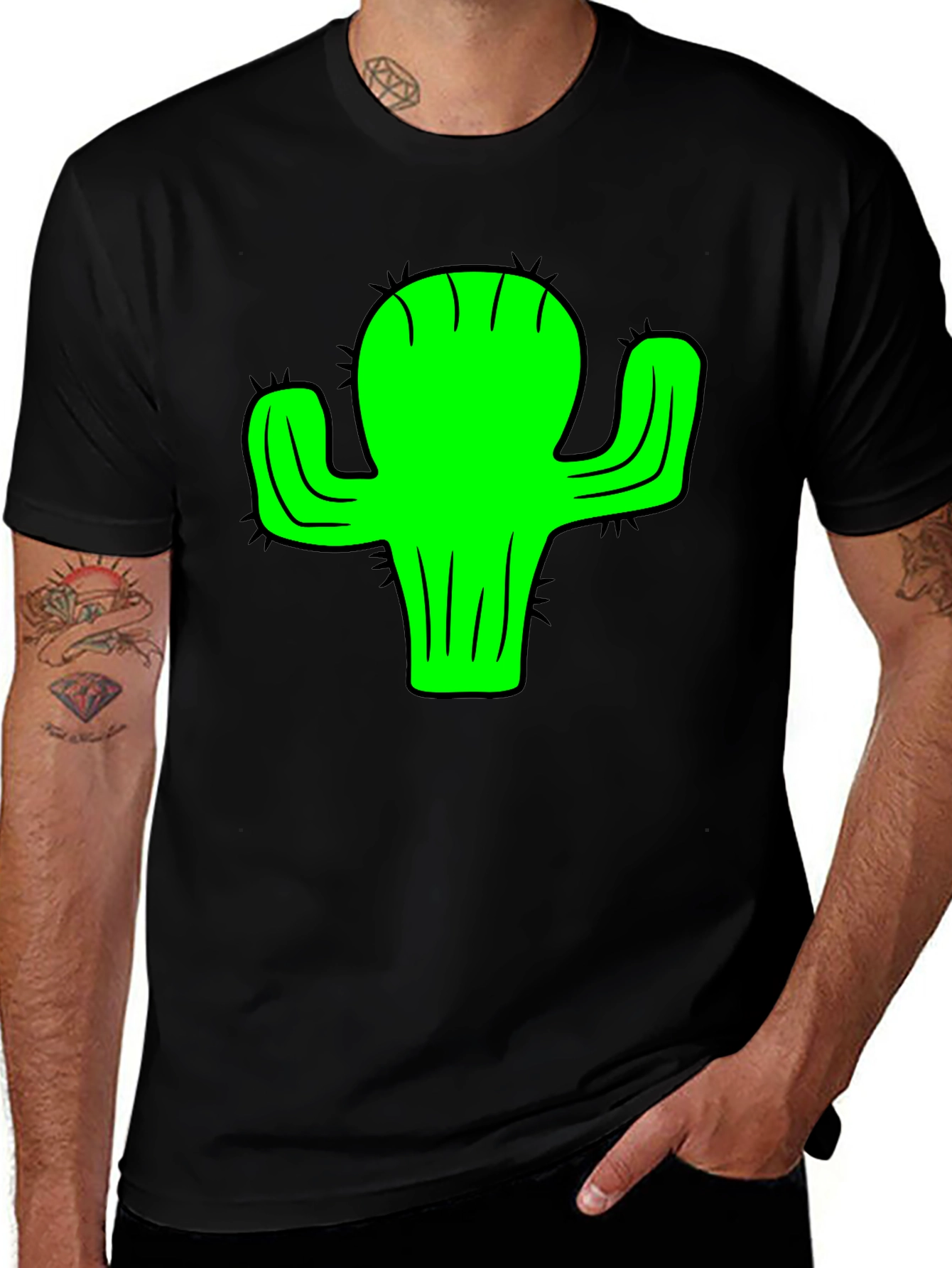 Variant 28 of Green Cactus Graphic Black T-Shirt