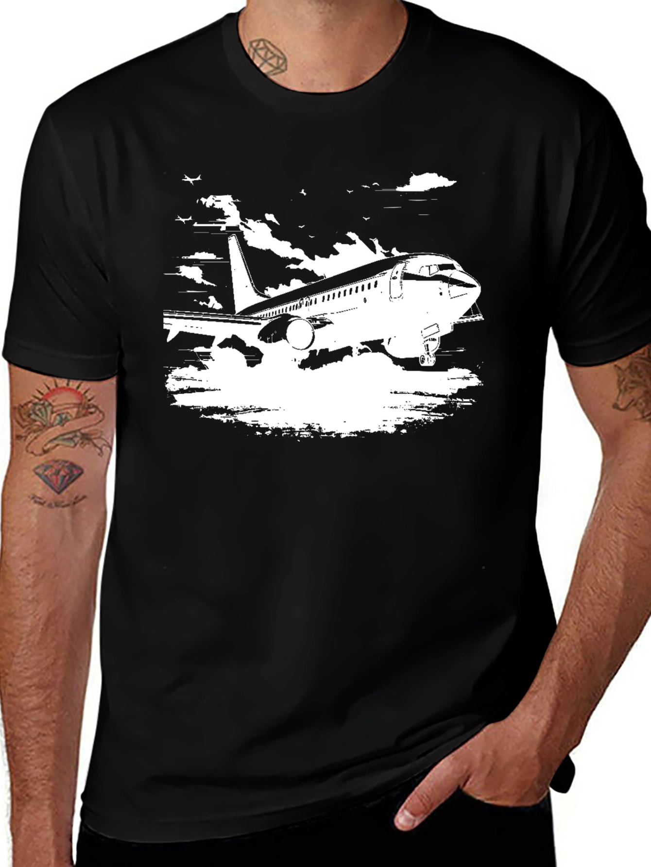 Variant 12 of Airplane Graphic Tee - Black Cotton Blend