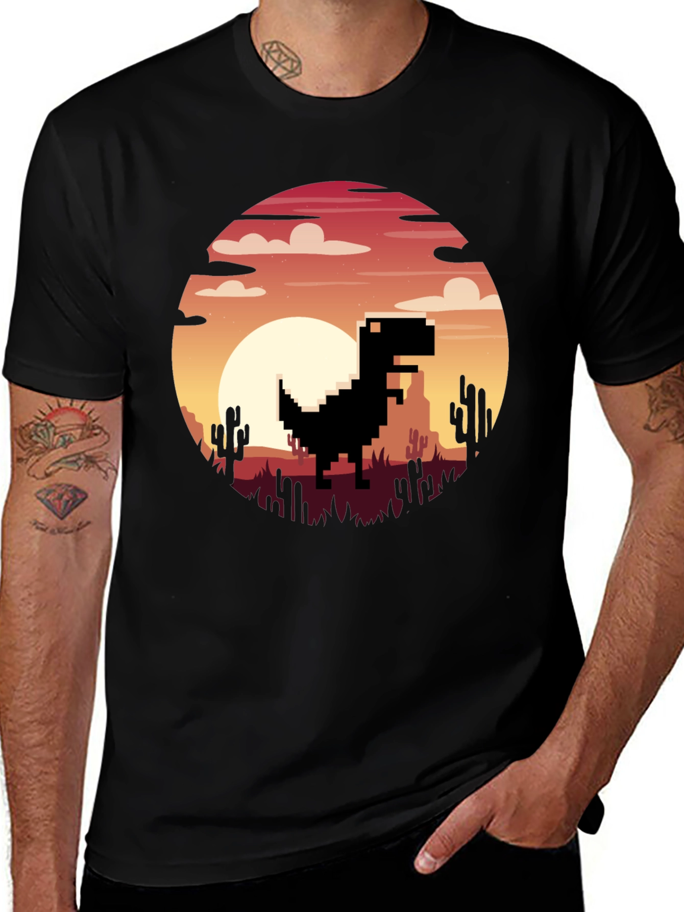 Variant 24 of Pixel Dinosaur Sunset Graphic T-Shirt