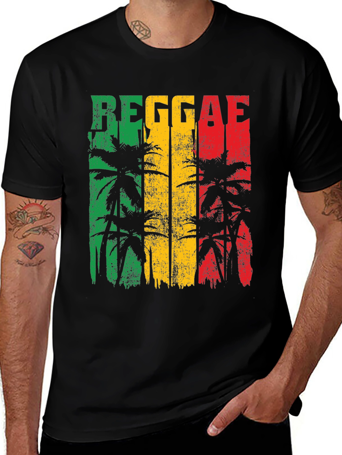 Variant 4 of Reggae Palm Tree Graphic T-Shirt - Rasta Style