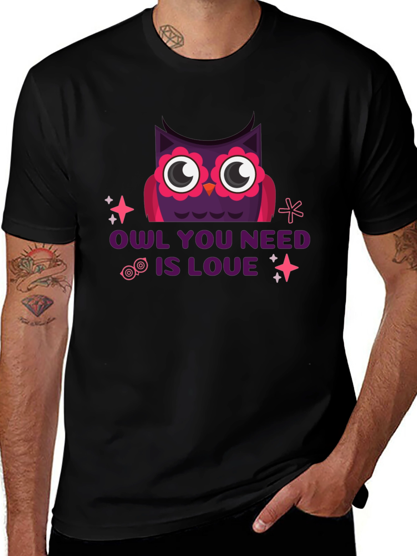 Black Owl You Need Is Love T-Shirt - Black Graphic Tee main image