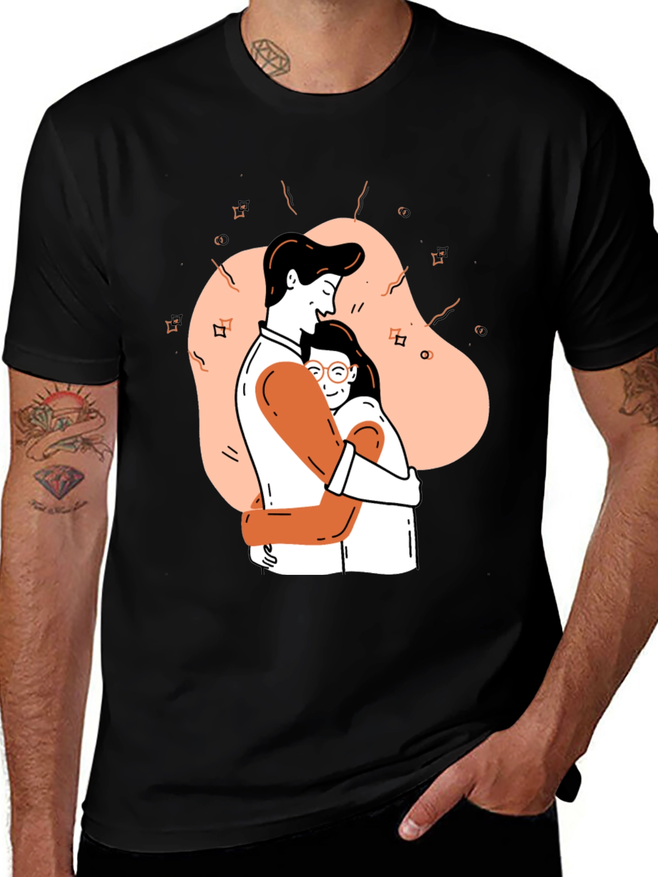 Variant 7 of Couple Hug Graphic Black T-Shirt