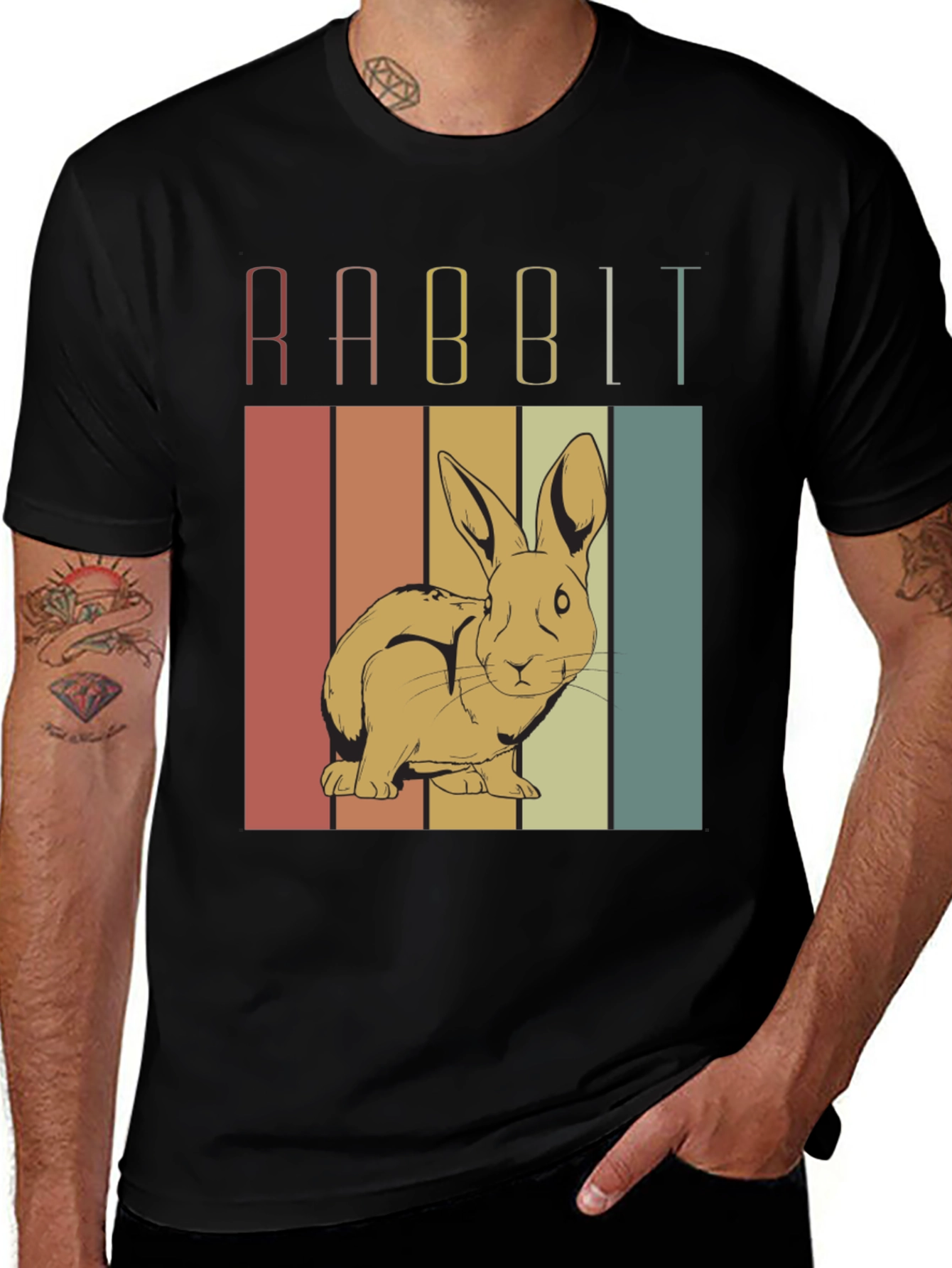 Variant 24 of Retro Rabbit Graphic Tee - Black Cotton T-Shirt
