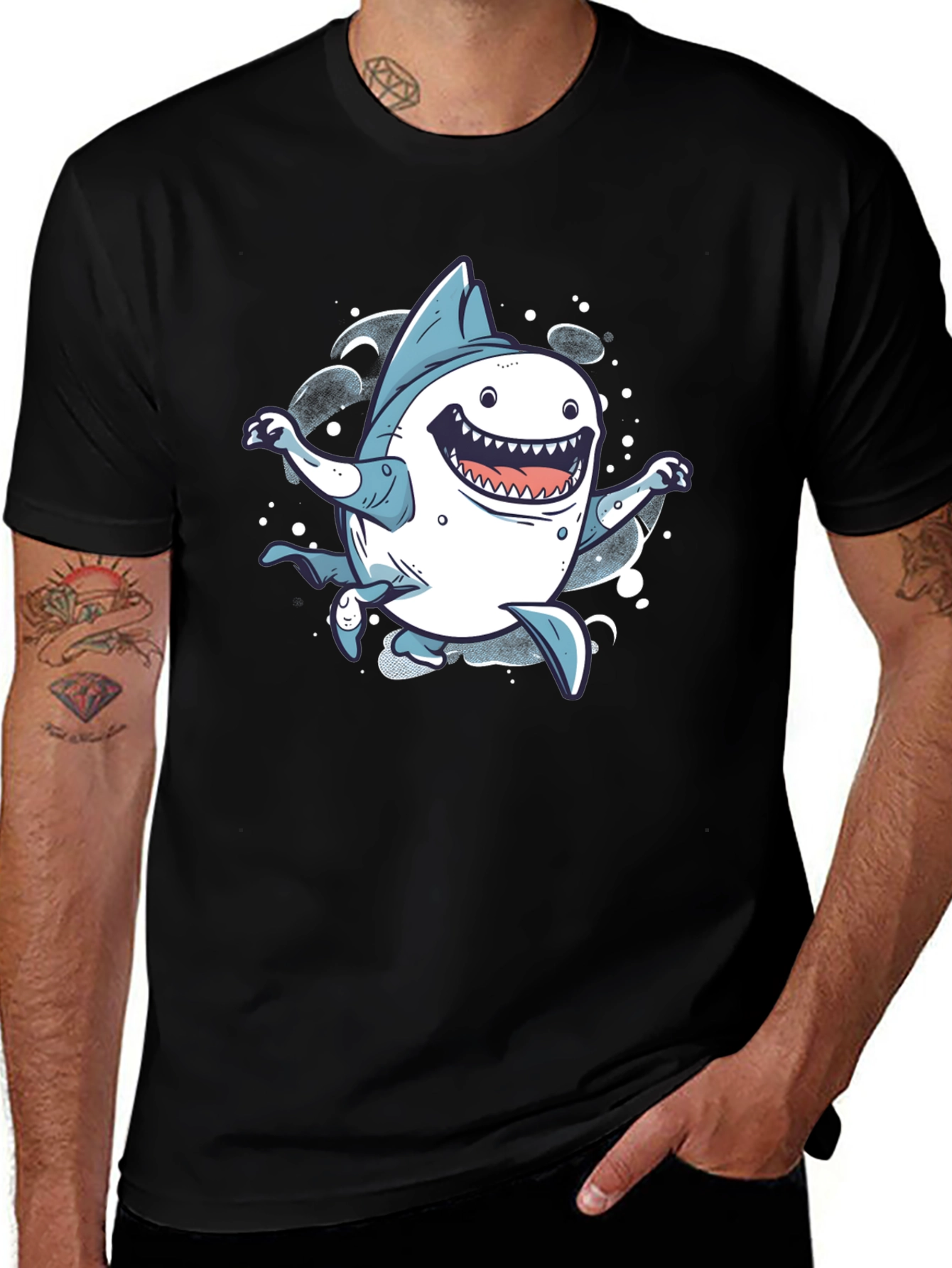 Variant 22 of Shark Cartoon Graphic Black T-Shirt