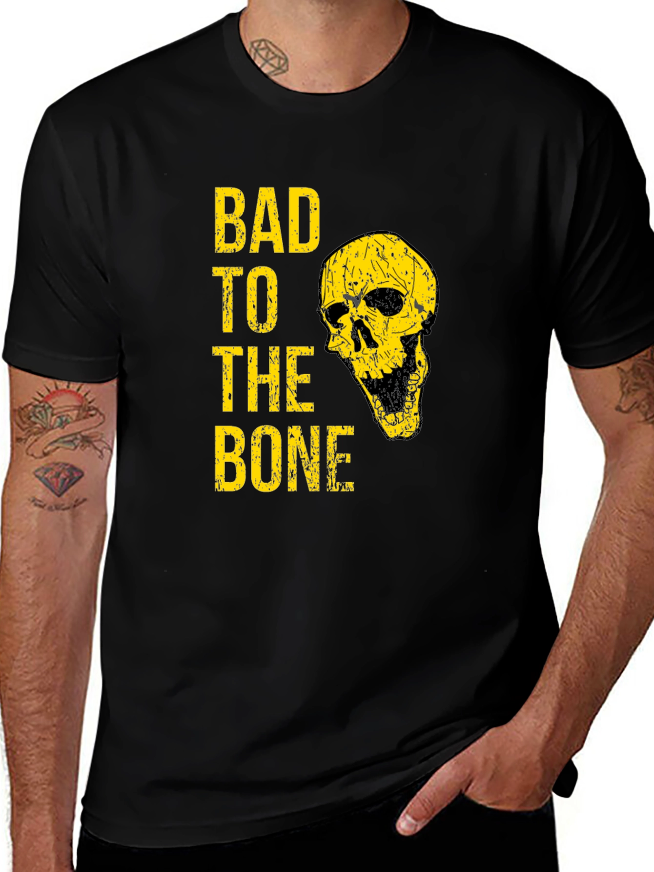 Variant 23 of Bad to the Bone T-Shirt - Yellow Skull Design
