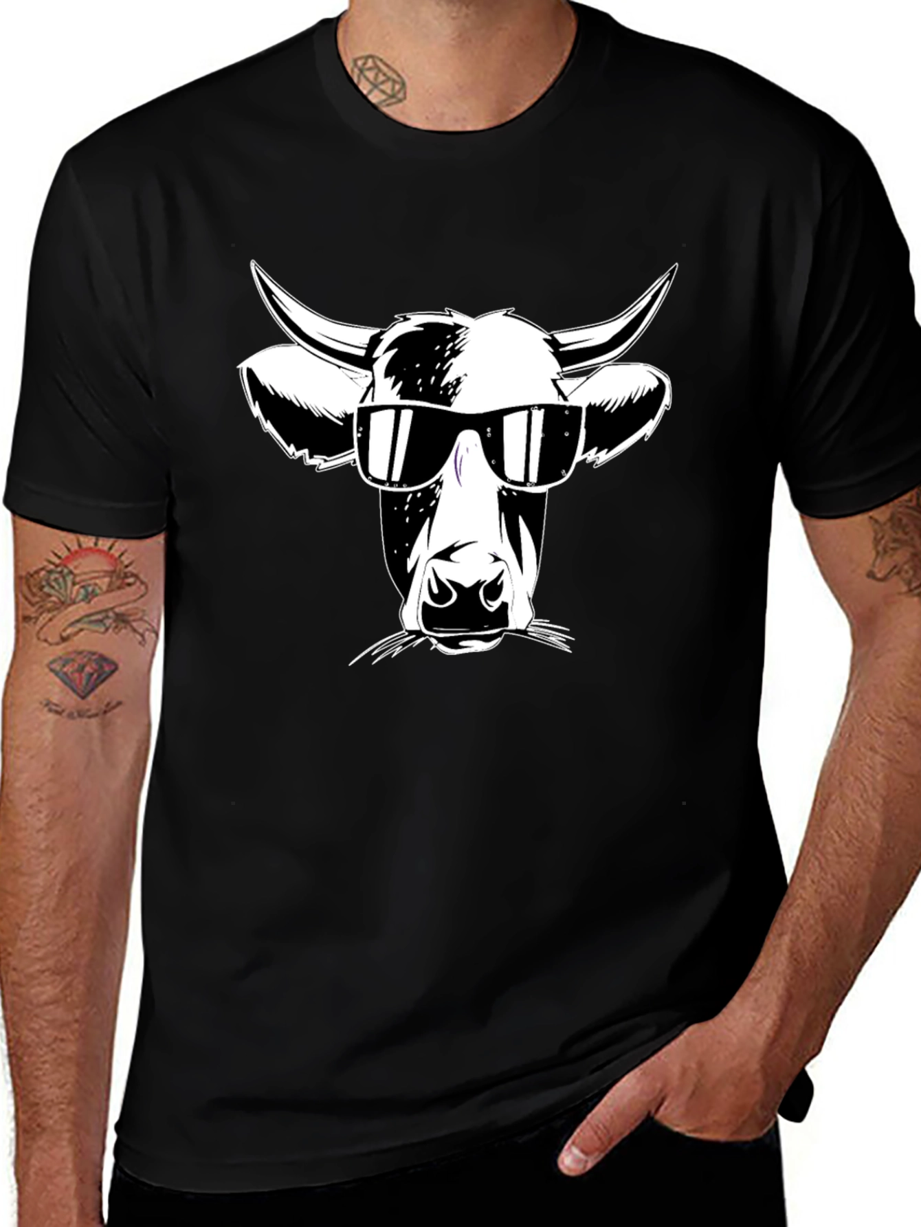 Variant 16 of Cool Cow T-Shirt - Black Graphic Tee