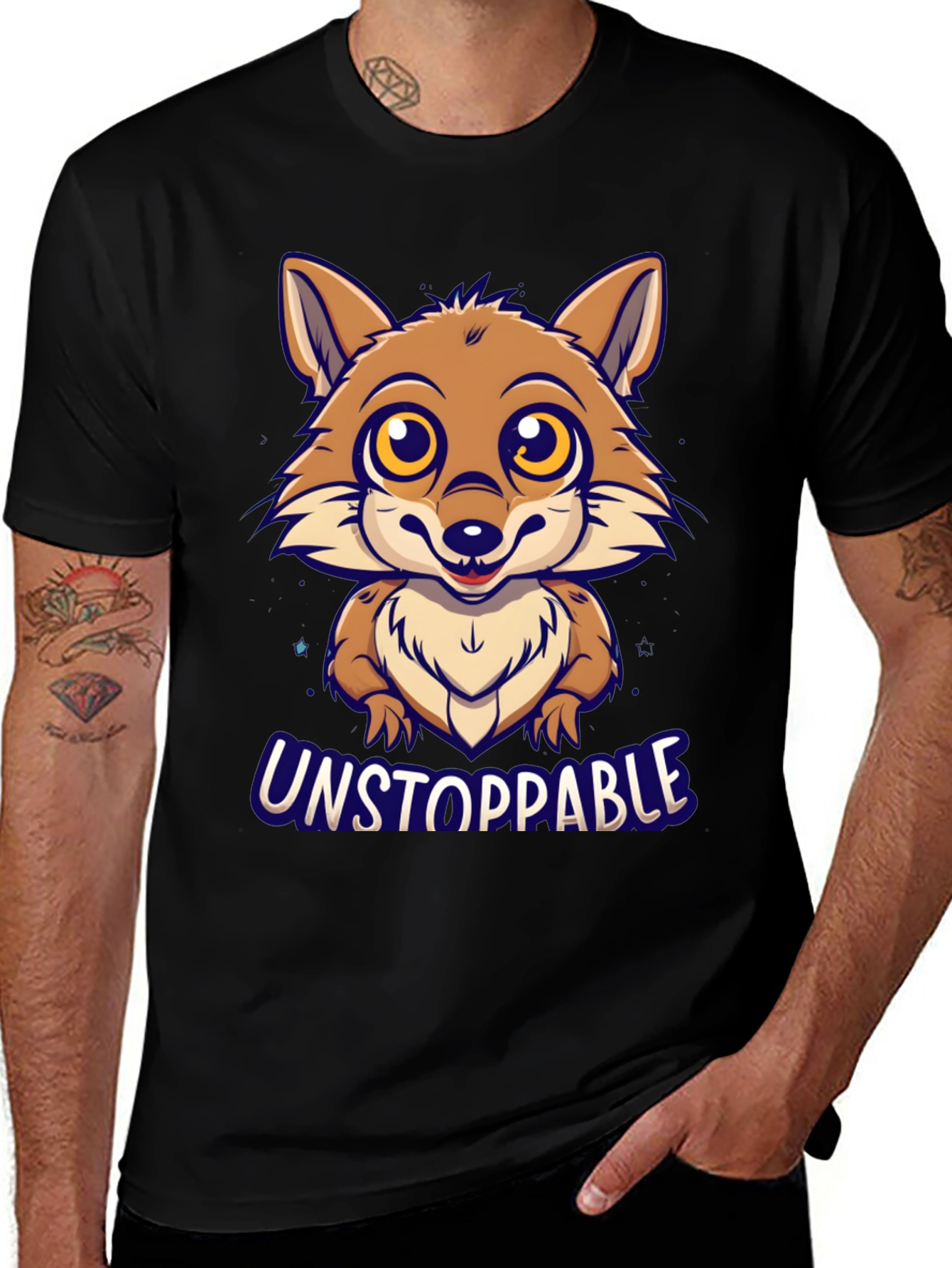 Variant 11 of Unstoppable Cartoon Fox Graphic Tee - Black