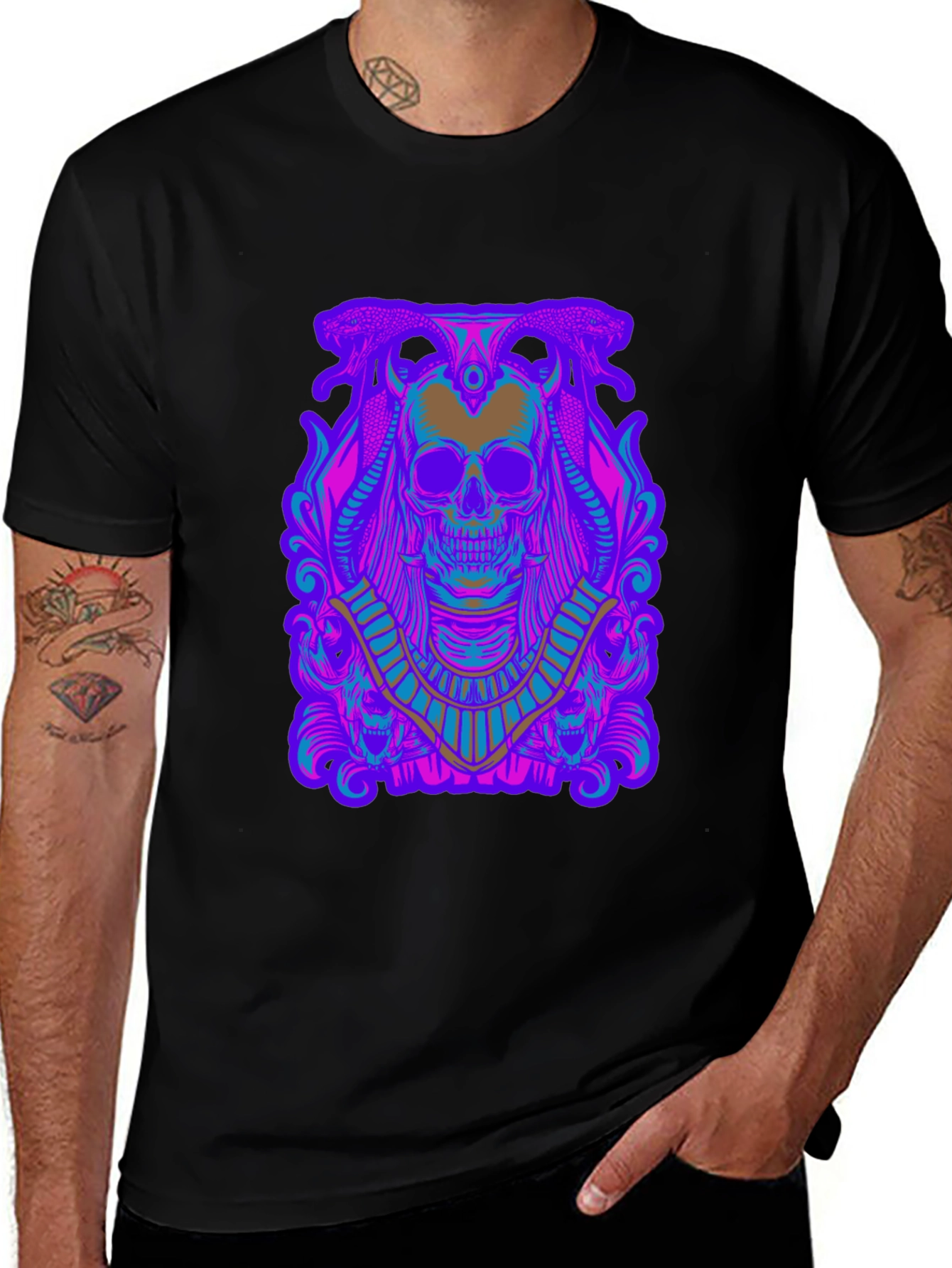 Variant 13 of Neon Skull & Snakes Graphic Tee - Stylish Gothic T-Shirt