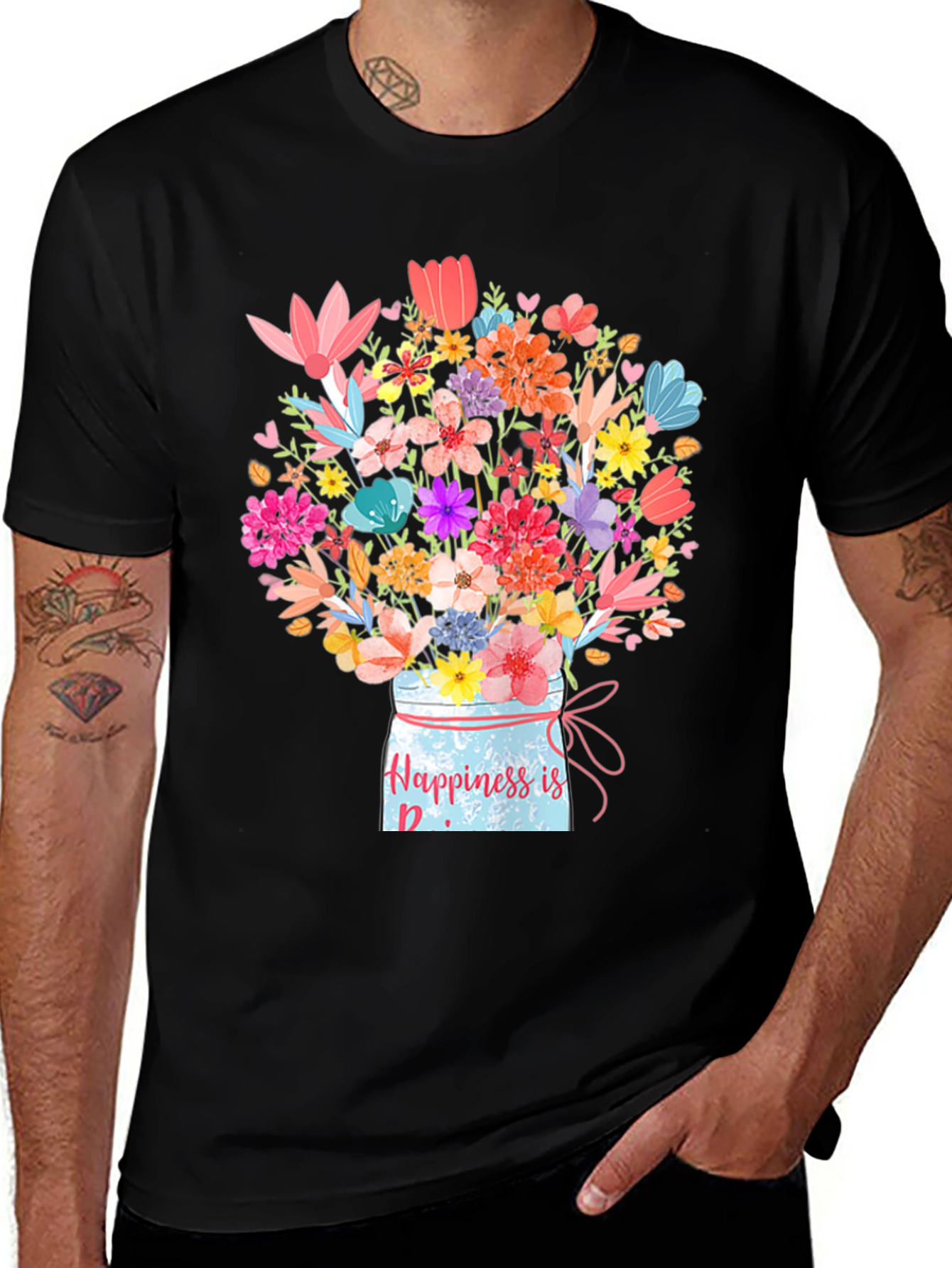 Black Floral Happiness Jar T-Shirt main image