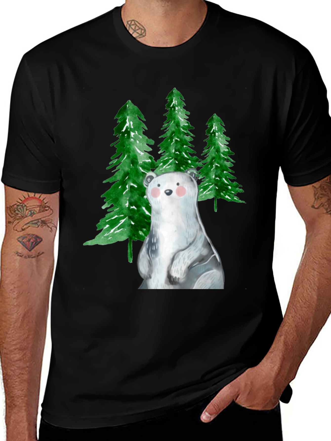 Variant 16 of Bear in Woods Graphic Tee - Black Cotton T-Shirt