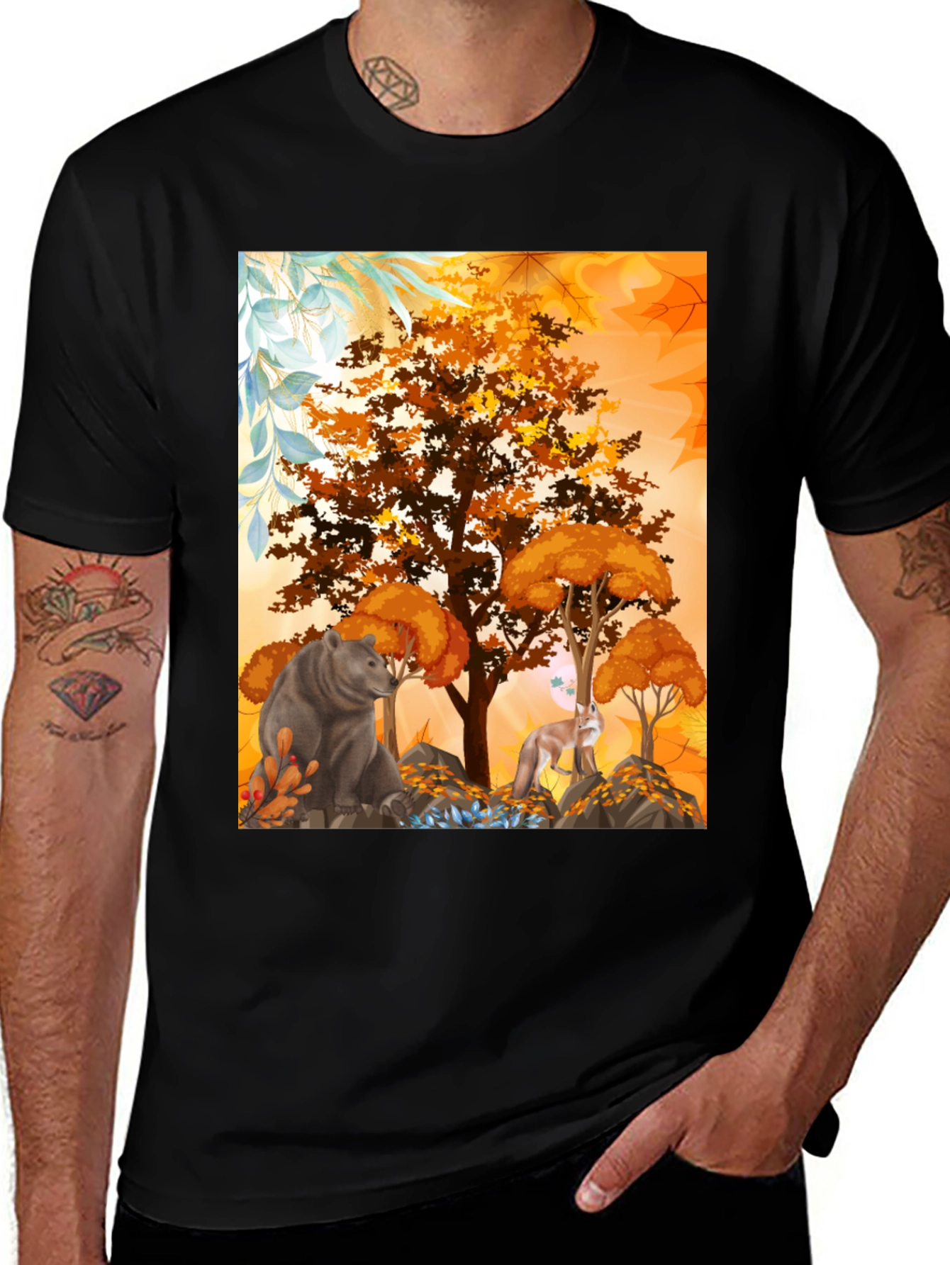 Variant 22 of Bear & Fox Forest T-Shirt - Nature Inspired Graphic Tee