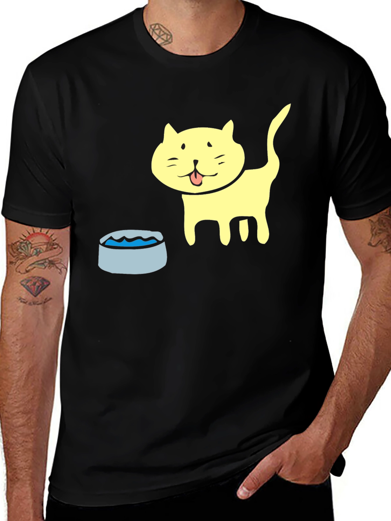 Variant 27 of Cat & Water Bowl Graphic Tee - Stylish Casual Comfort