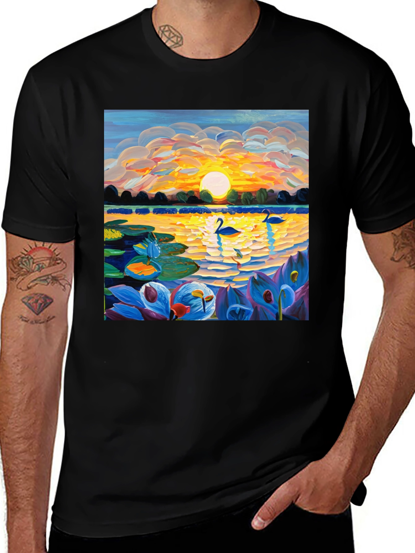 Variant 6 of Swan Lake Sunset T-Shirt - Artistic Graphic Tee