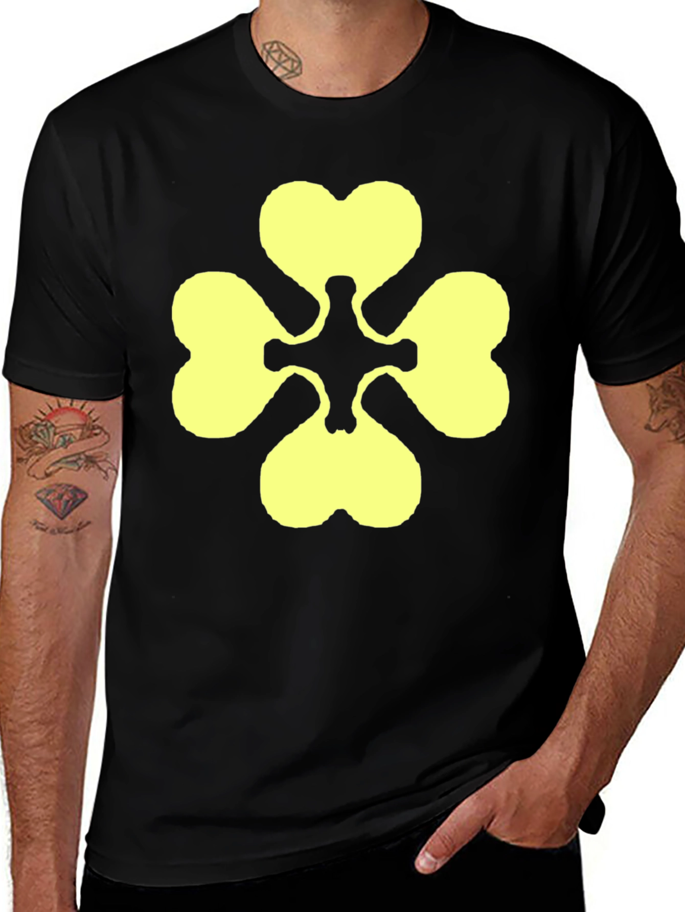 Variant 11 of Black Tee with Yellow Clover Graphic
