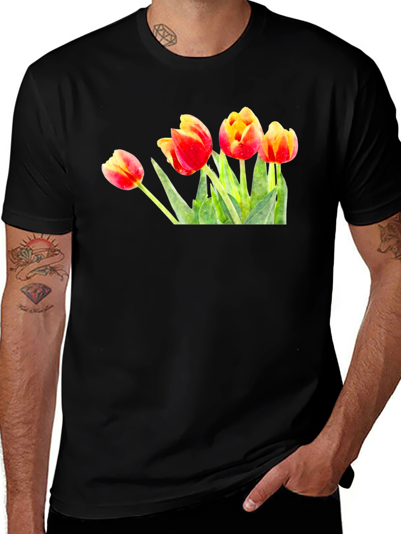 Variant 18 of Tulip Graphic Print Black T-Shirt